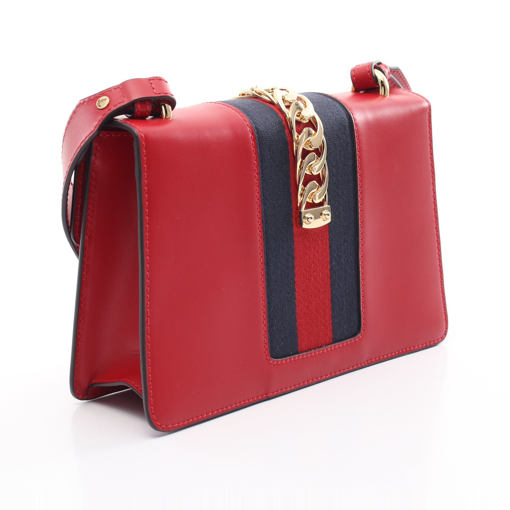 Gucci Gucci Sylvie Small Web Line Shoulder Bag Leather Canvas Red Navy Size ONE SIZE - 2 Thumbnail