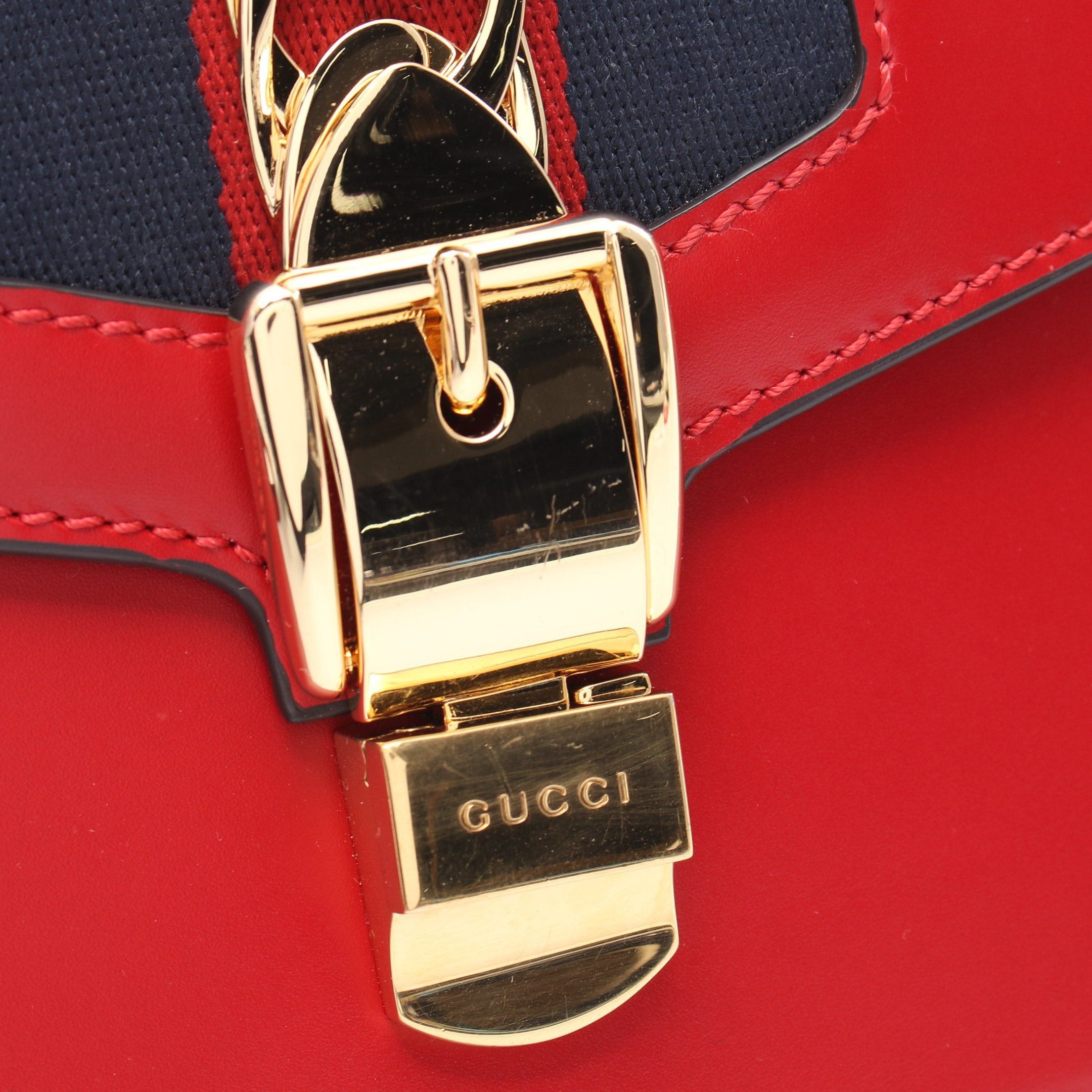 Gucci Gucci Sylvie Small Web Line Shoulder Bag Leather Canvas Red Navy Size ONE SIZE - 6 Thumbnail
