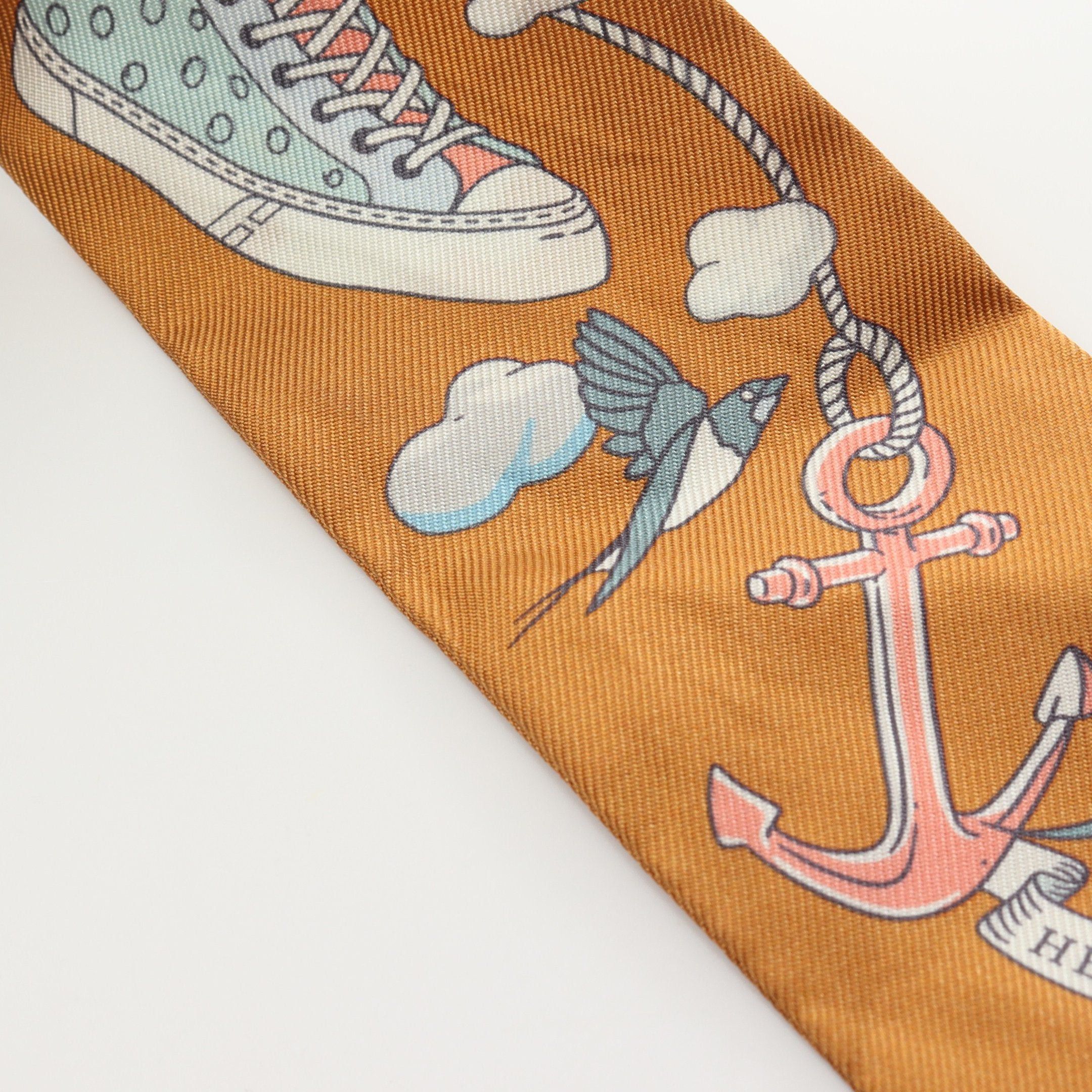 Hermes Hermes Twilly Sur Mon Nuage Ribbon Scarf Silk Light Brown Multicolor Size ONE SIZE - 5 Thumbnail