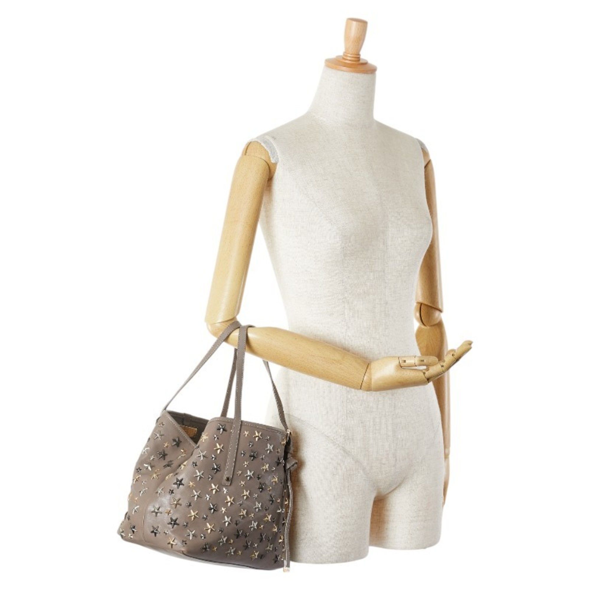 Jimmy Choo Jimmy Choo Sasha S Star Studs Handbag Tote Bag Greige Leather Women's JIMMY CHOO Size ONE SIZE - 7 Thumbnail
