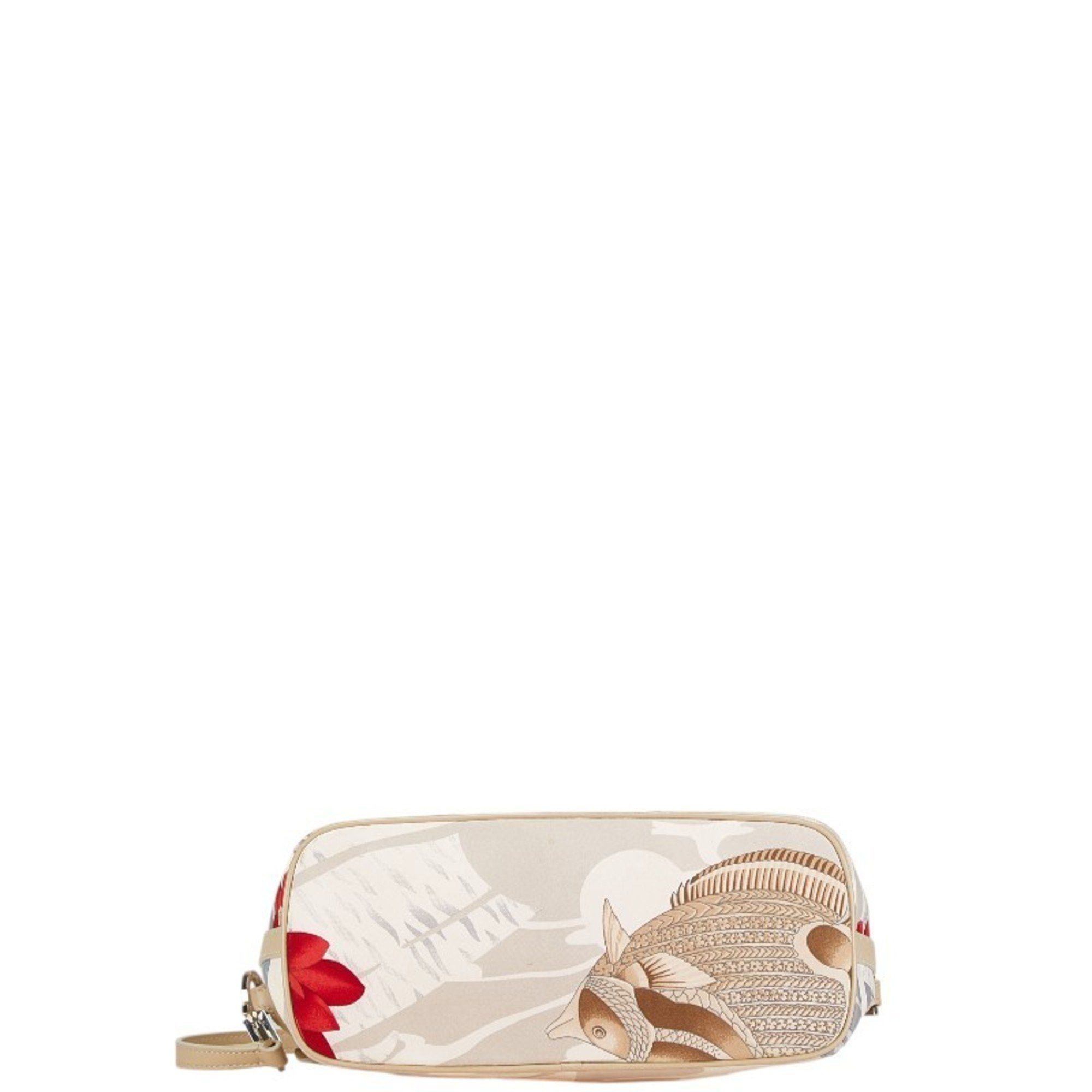 Salvatore Ferragamo Salvatore Ferragamo Gancini Flower Fish Handbag Bag AU-21 3912 White Nylon Leather Women's Size ONE SIZE - 3 Thumbnail