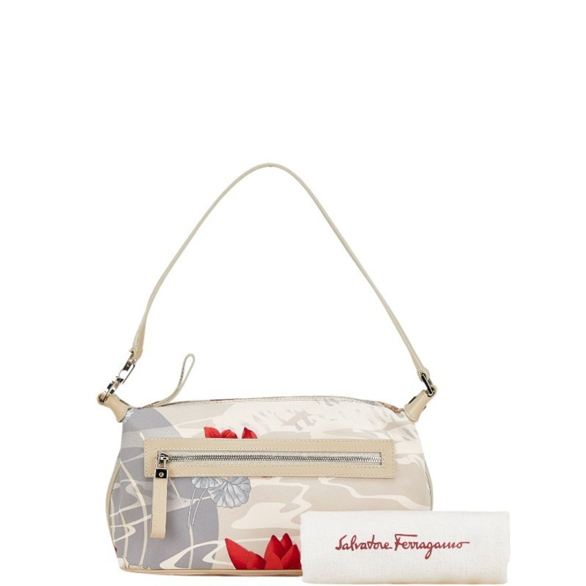 Salvatore Ferragamo Salvatore Ferragamo Gancini Flower Fish Handbag Bag AU-21 3912 White Nylon Leather Women's Size ONE SIZE - 7 Thumbnail
