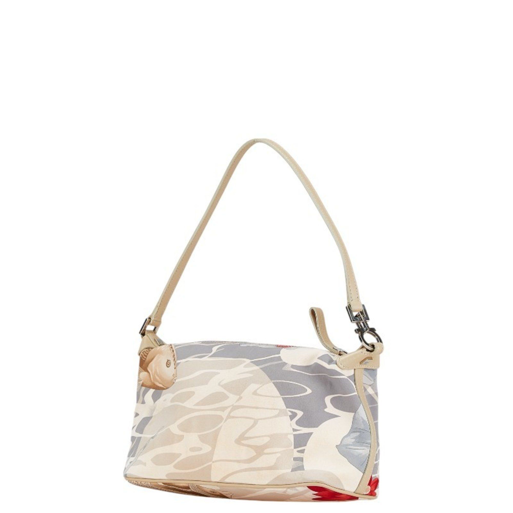 Salvatore Ferragamo Salvatore Ferragamo Gancini Flower Fish Handbag Bag AU-21 3912 White Nylon Leather Women's Size ONE SIZE - 2 Thumbnail