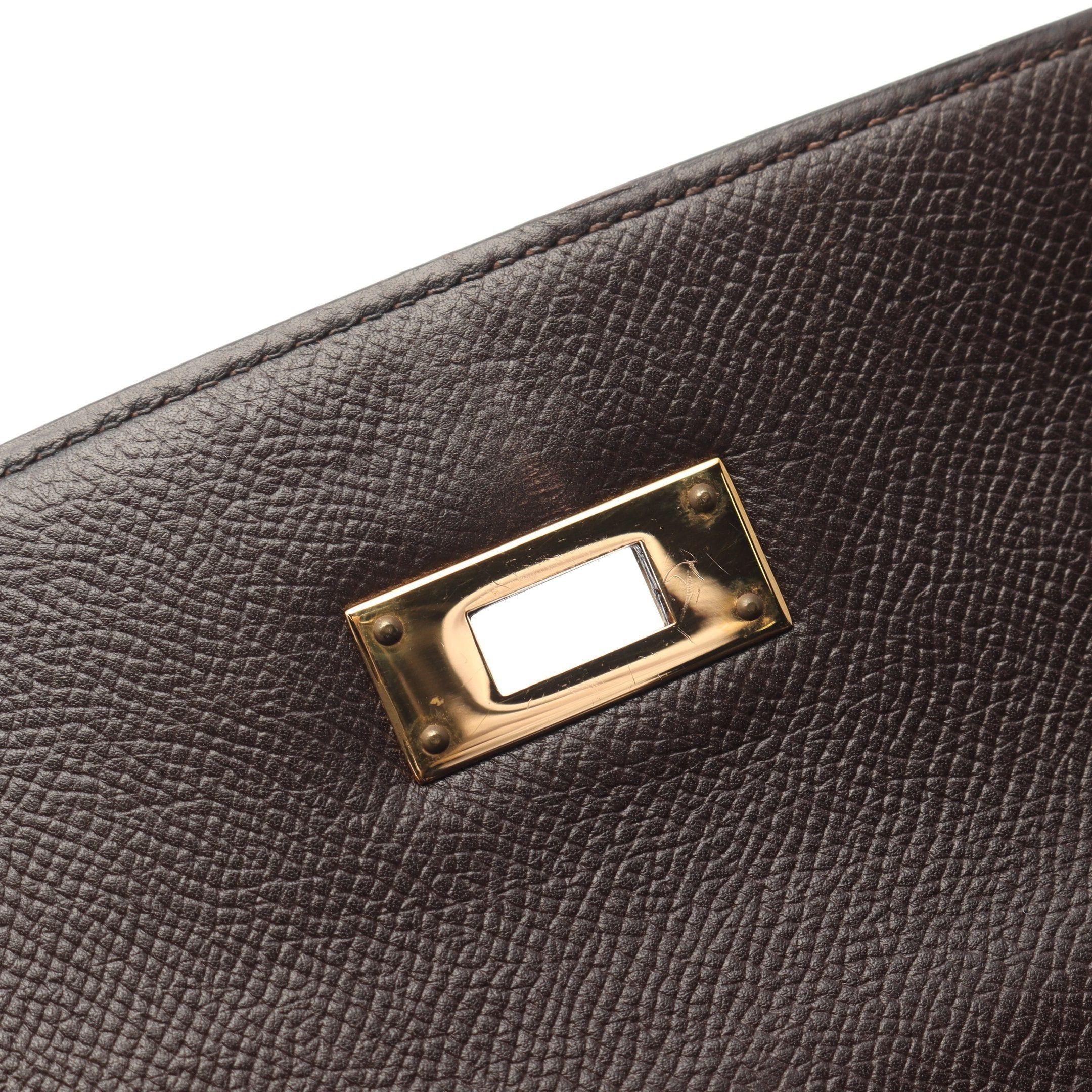 Hermes Hermes Kelly32 Ebene Handbag Courchevel Dark Brown Gold Hardware Outside Sewing ○U Stamp Size ONE SIZE - 13 Thumbnail