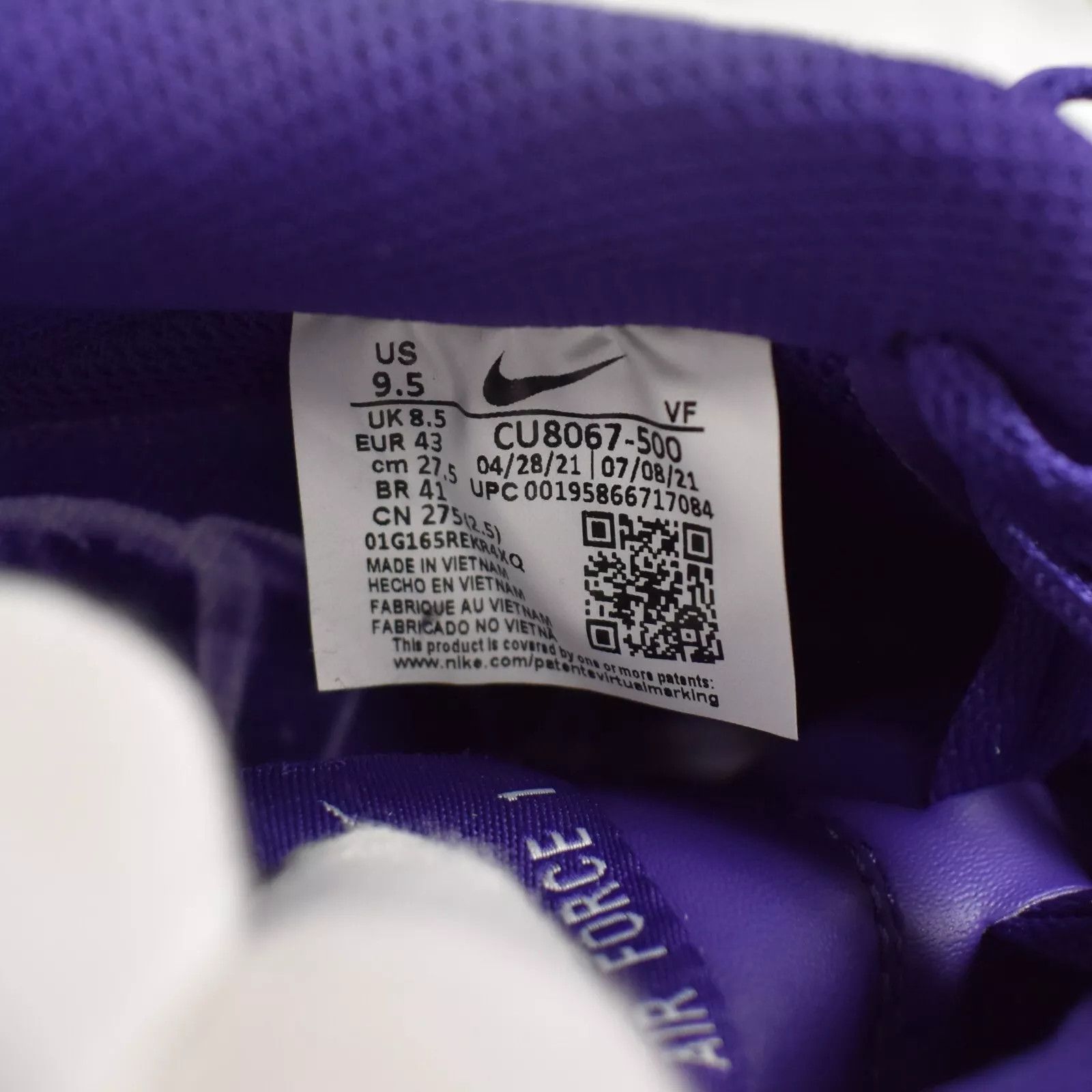 Nike Nike Air Force 1 QS Purple Skeleton Halloween 2021 Size US 9.5 / EU 42-43 - 12 Thumbnail