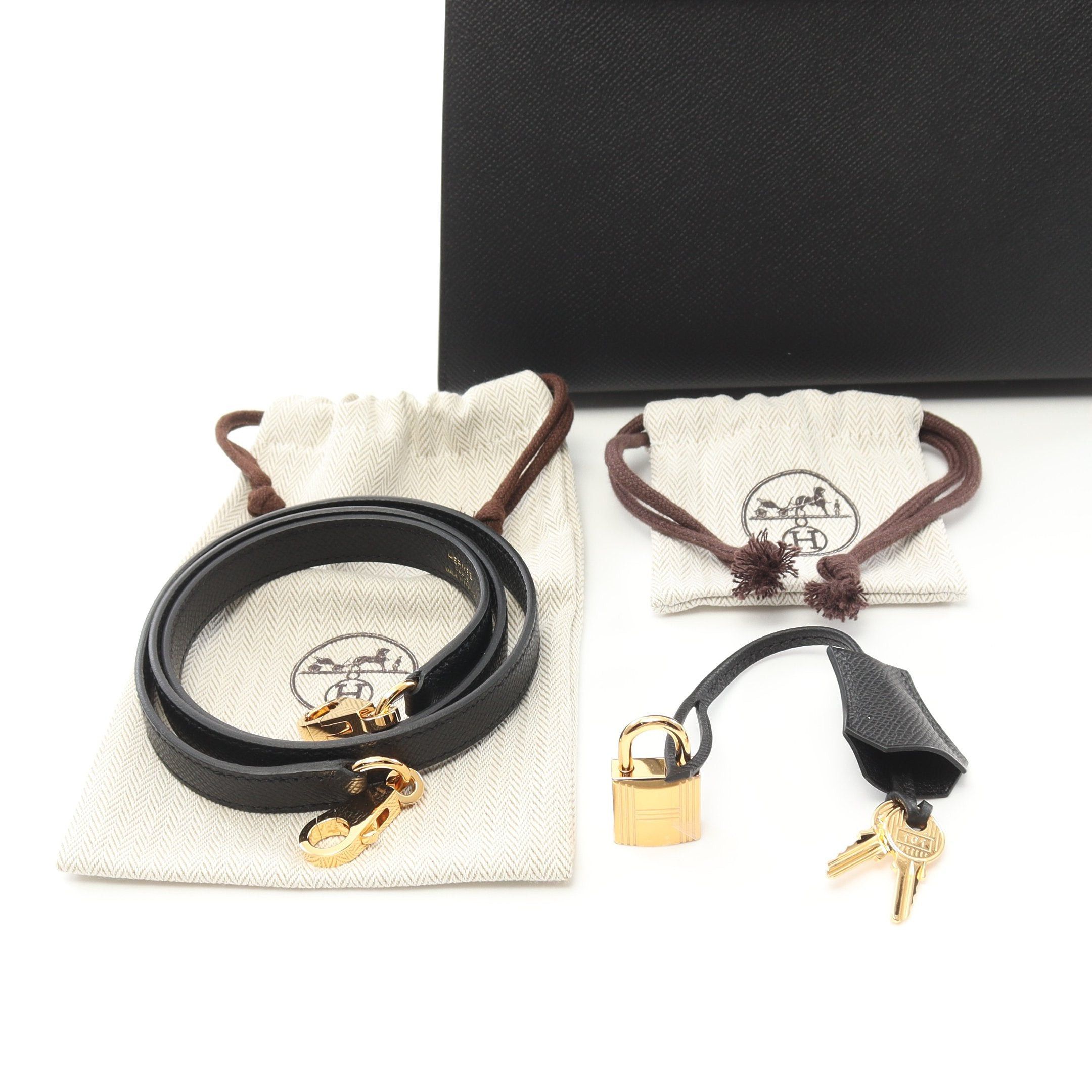 Hermes Hermes Kelly 25 Handbag Veau Epsom Black Gold Hardware Outside Sewing Double Engraved Size ONE SIZE - 6 Thumbnail