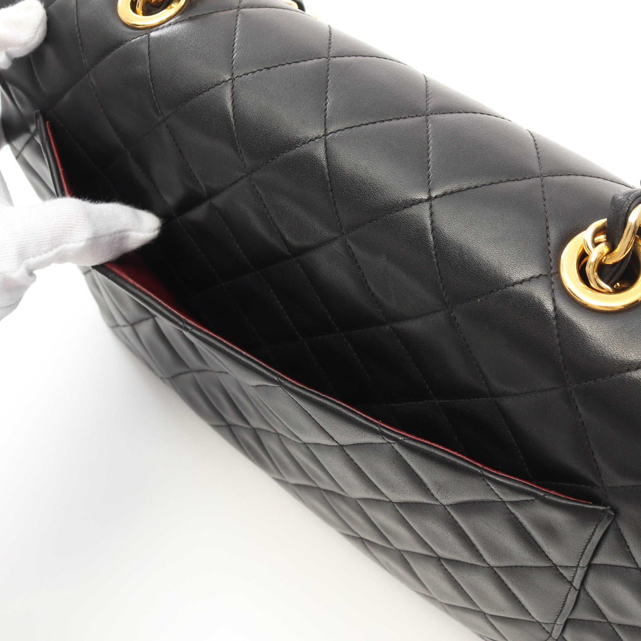 Chanel Chanel Decamatlassé 34 Double Chain Shoulder Bag Lambskin Black Gold Hardware Size ONE SIZE - 8 Thumbnail
