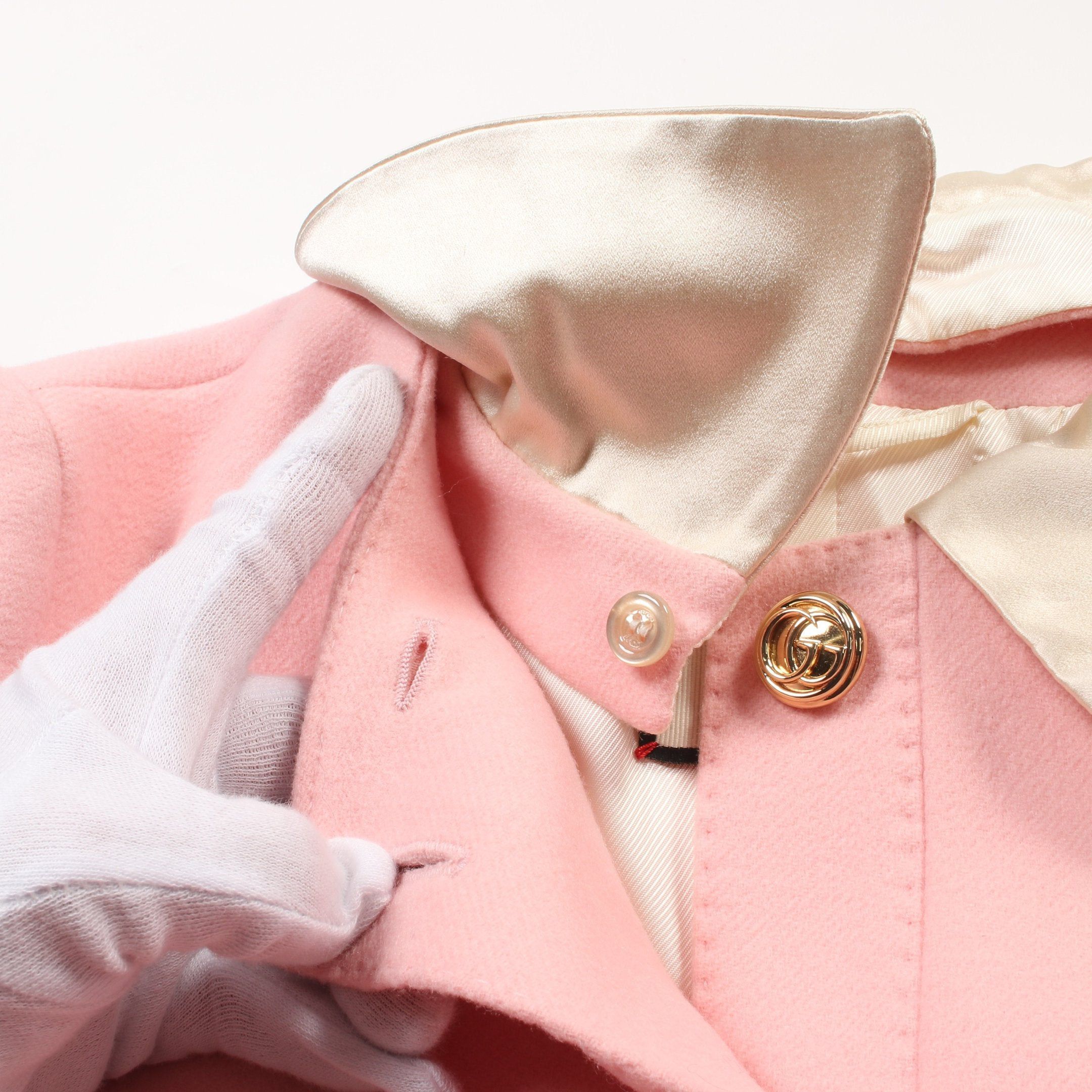 Gucci Gucci Wool Removable Bow Cuffs Collar Coat Silk Pink Size ONE SIZE - 7 Thumbnail