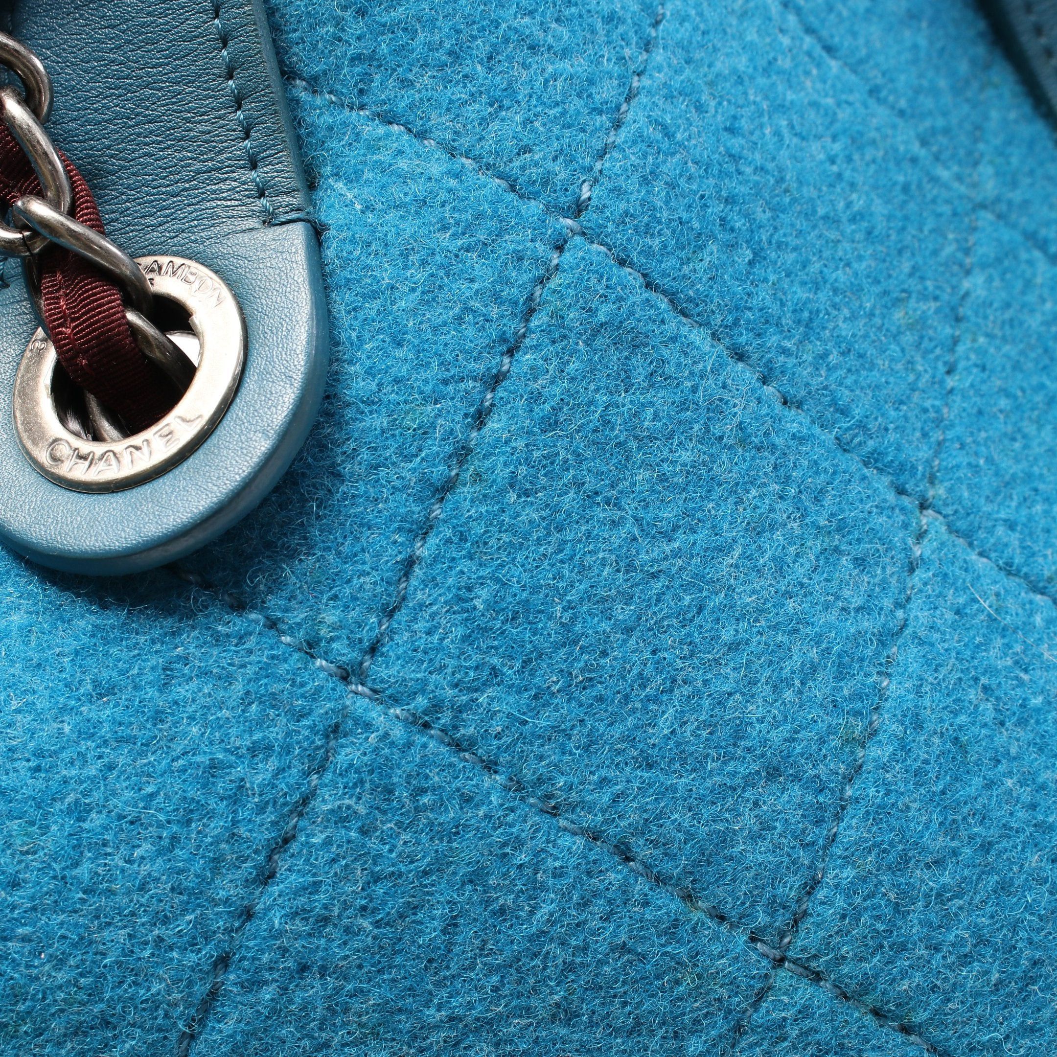 Chanel Chanel Matelasse Shoulder Bag Tote Wool Leather Turquoise Blue Antique Silver Hardware Size ONE SIZE - 8 Thumbnail