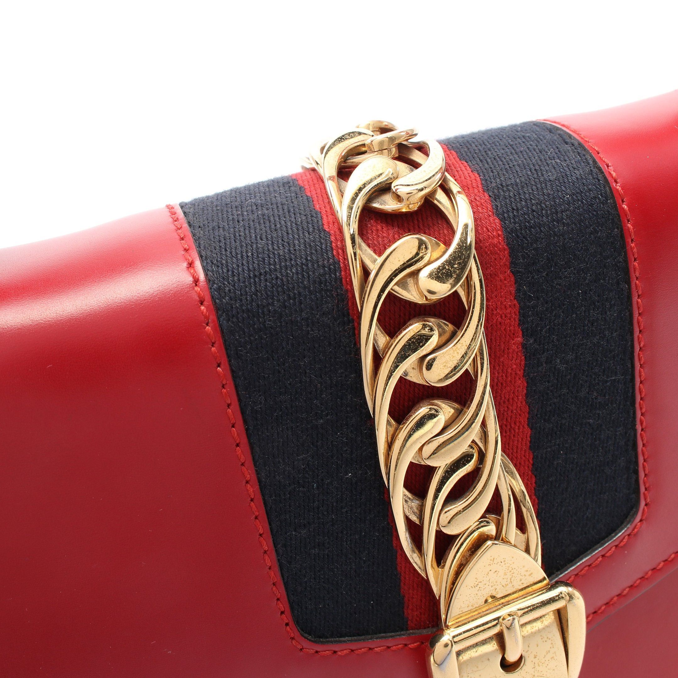 Gucci Gucci Sylvie Small Web Line Shoulder Bag Leather Red Navy Size ONE SIZE - 7 Thumbnail