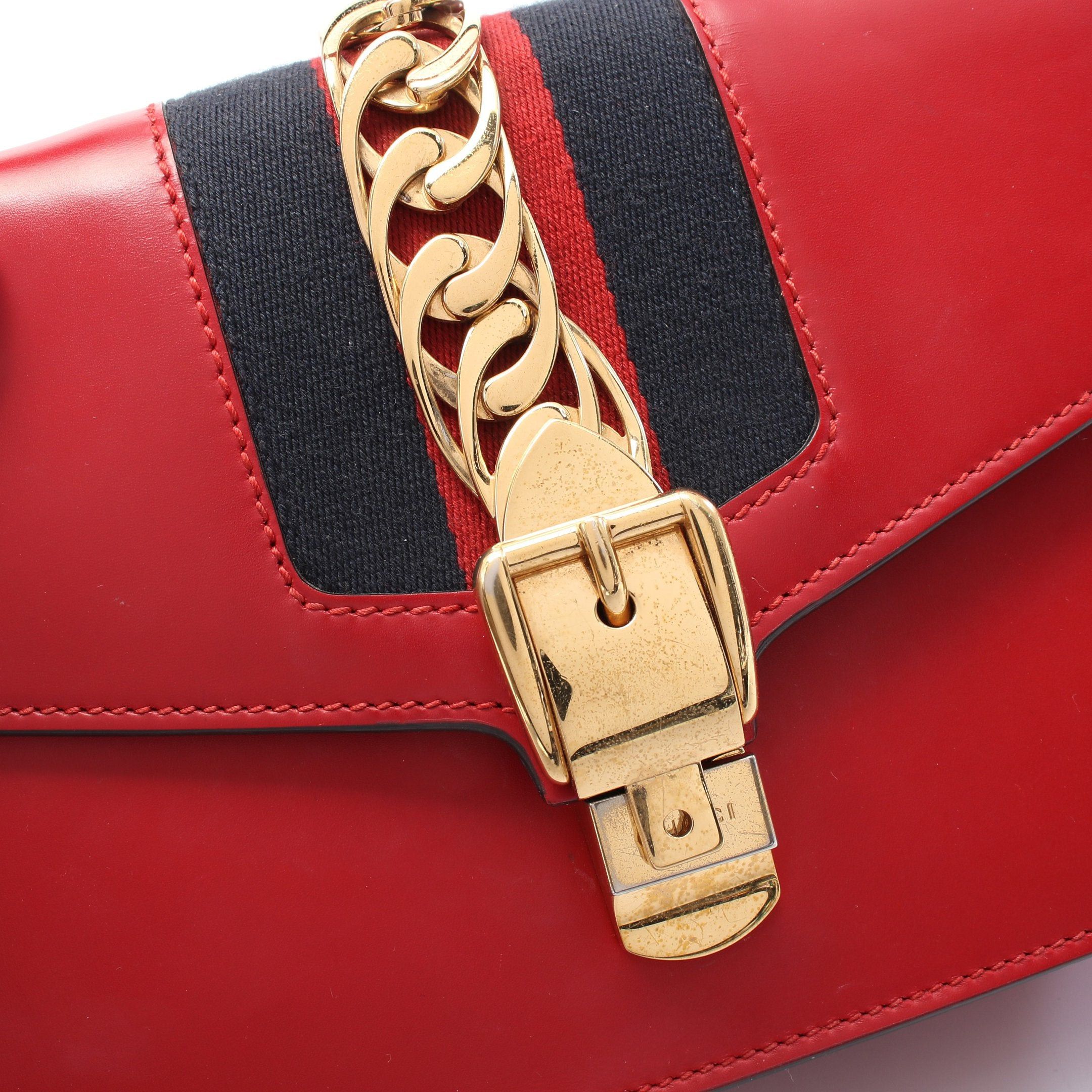 Gucci Gucci Sylvie Small Web Line Shoulder Bag Leather Red Navy Size ONE SIZE - 6 Thumbnail