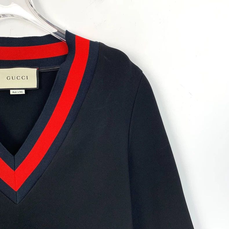 Gucci Black V-Neck Striped Dress by Gucci Size 36" / US 14 / IT 50 - 3 Thumbnail