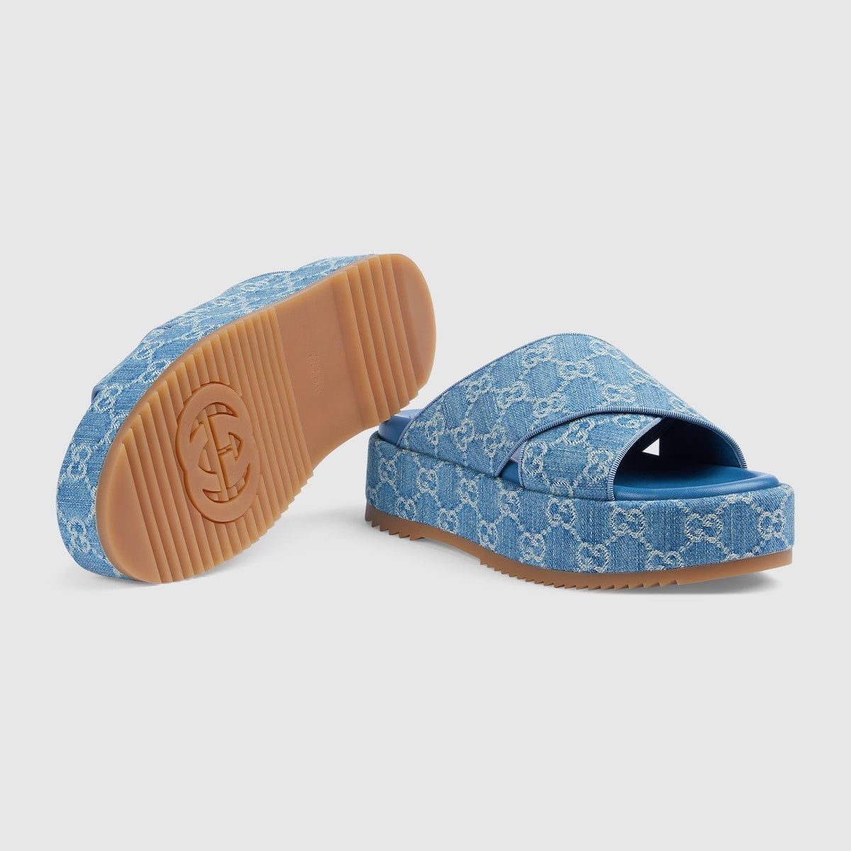Gucci Gucci GG Denim Platform Slide Sandals SIZE 37.5 Size ONE SIZE - 3 Thumbnail