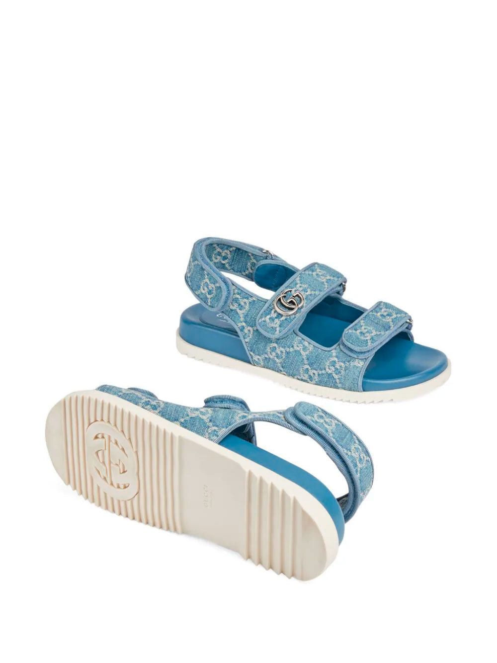 Gucci Gucci Double G Denim Sandals SIZE 39.5 Size ONE SIZE - 3 Thumbnail