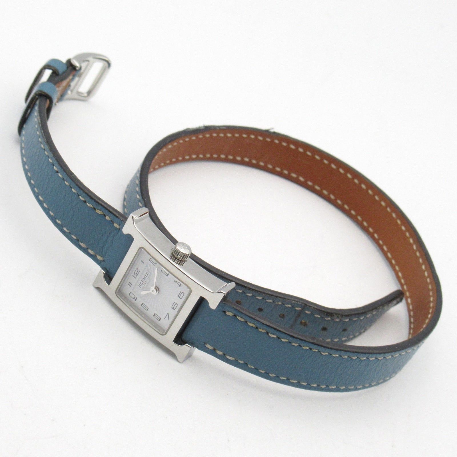 Hermes Hermes H Watch Mini Double Tour Women Quartz Stainless Steel Leather Belt White Size ONE SIZE - 3 Thumbnail