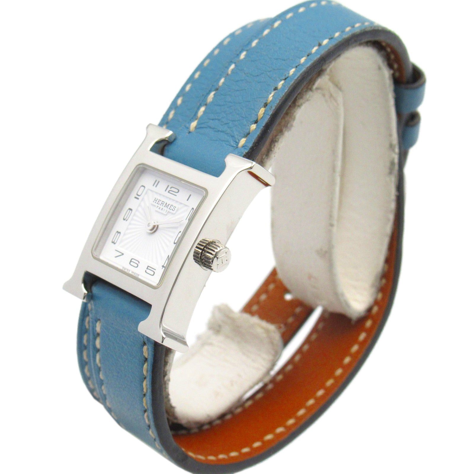 Hermes Hermes H Watch Mini Double Tour Women Quartz Stainless Steel Leather Belt White Size ONE SIZE - 2 Thumbnail
