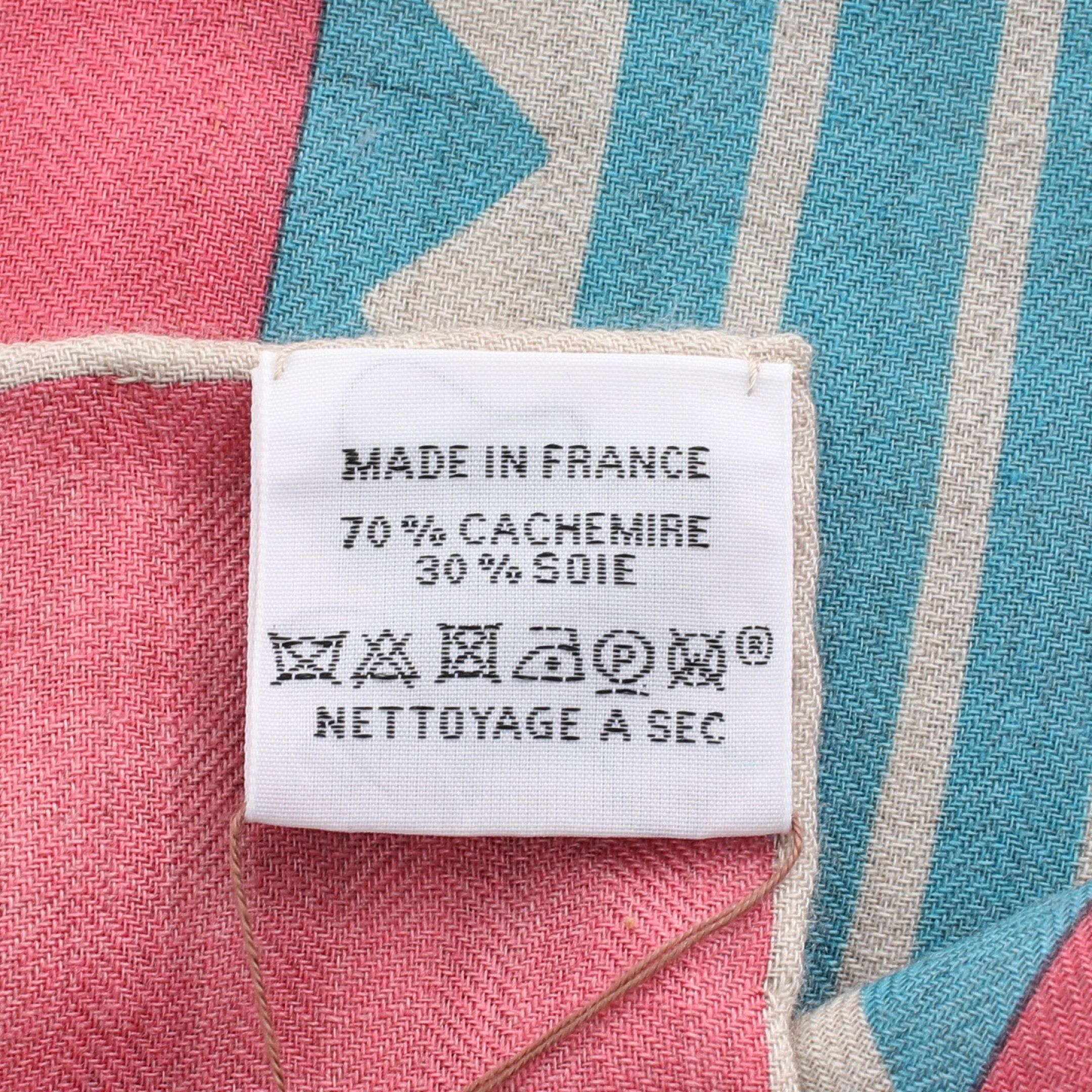 Hermes Hermes Carréjean Carres 140 Fantaisie Rose Bonbon Natural Blue Scarf Shawl Cashmere Silk Pink Multicolor Size ONE SIZE - 3 Thumbnail