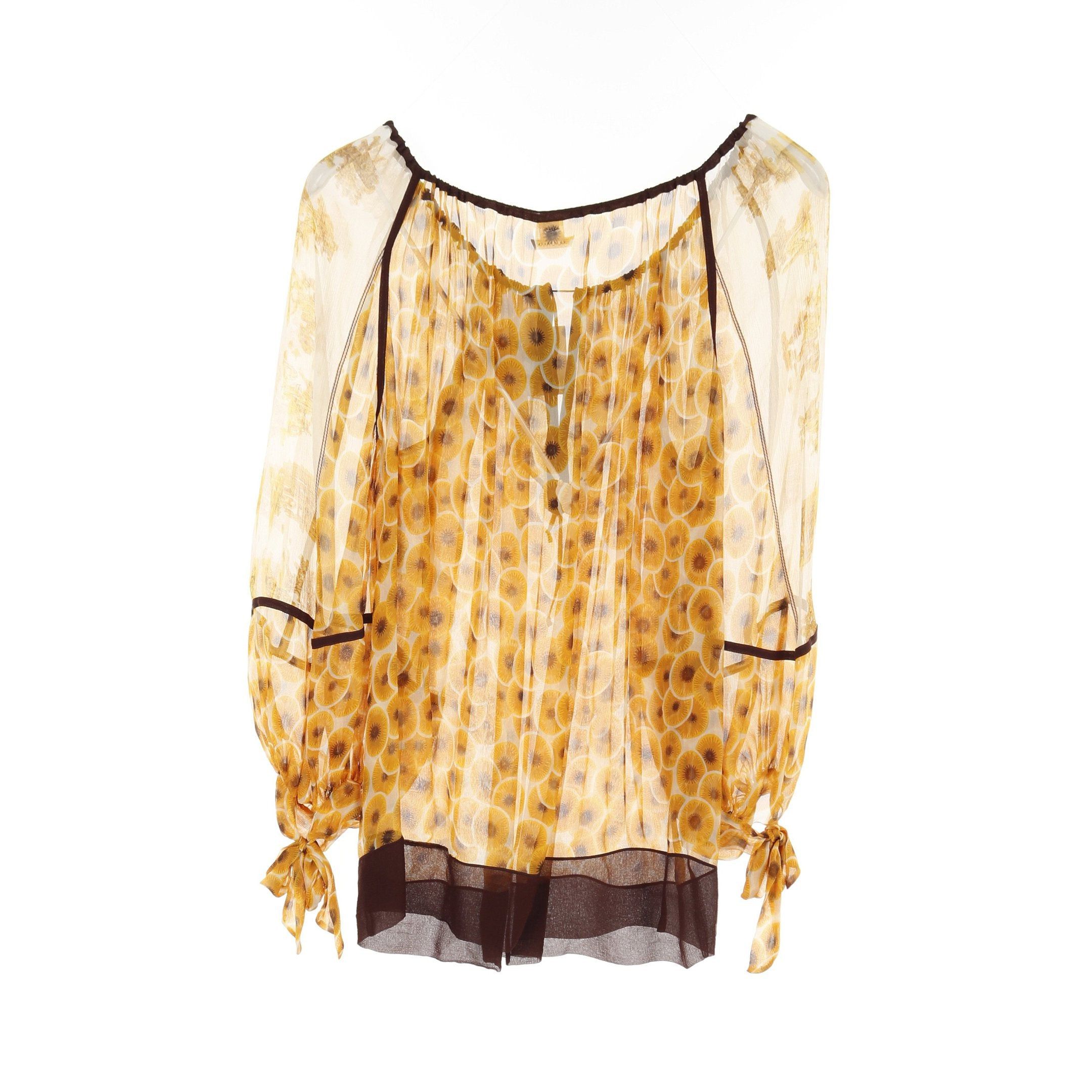Hermes Hermes Blouse Silk Orange Black Ivory Size ONE SIZE - 2 Thumbnail