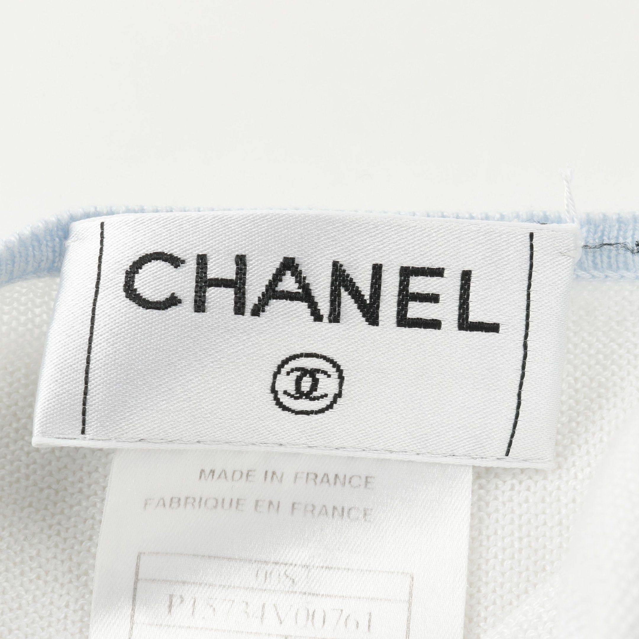 Chanel Chanel Coco Mark Vest Cotton White Light Blue Size ONE SIZE - 3 Thumbnail