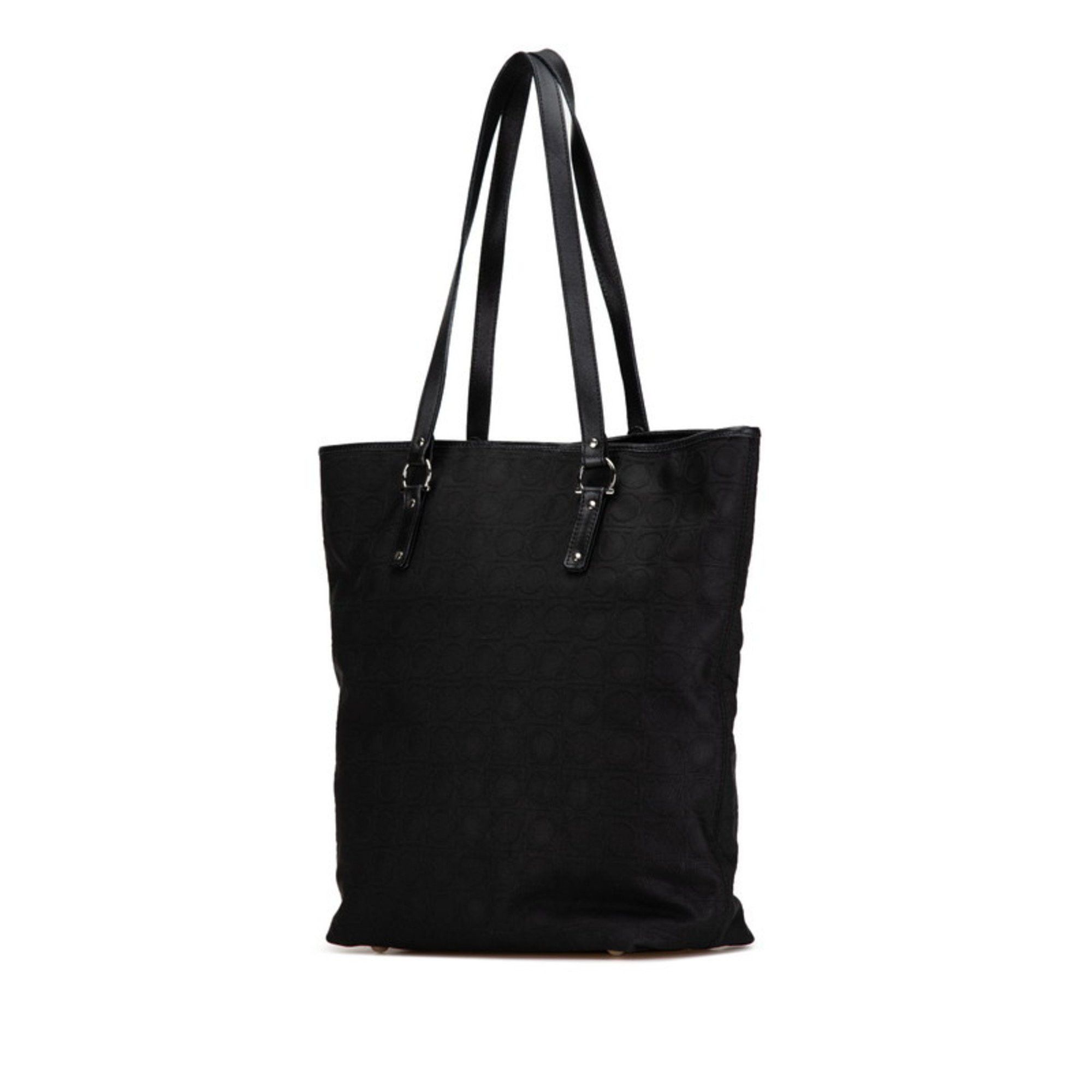Salvatore Ferragamo Salvatore Ferragamo Gancini Tote Bag AU-21 4909 Black Canvas Leather Women's Size ONE SIZE - 2 Thumbnail