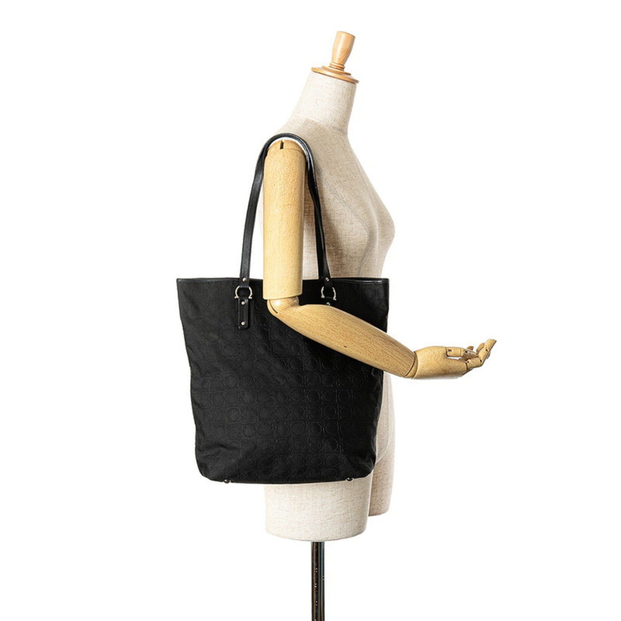 Salvatore Ferragamo Salvatore Ferragamo Gancini Tote Bag AU-21 4909 Black Canvas Leather Women's Size ONE SIZE - 7 Thumbnail