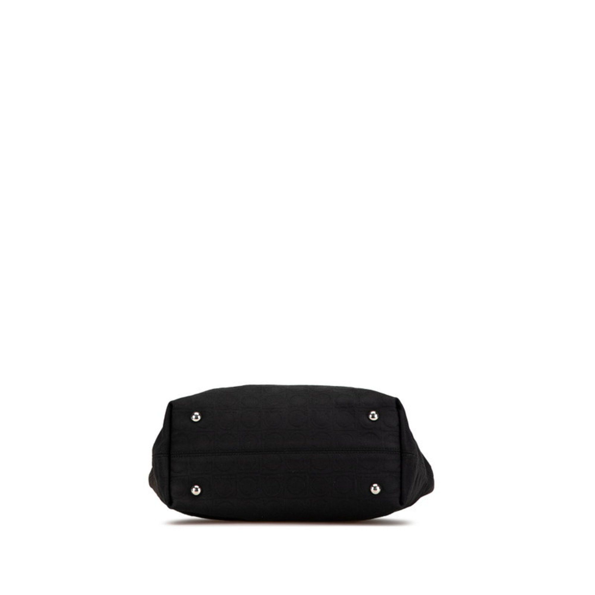 Salvatore Ferragamo Salvatore Ferragamo Gancini Tote Bag AU-21 4909 Black Canvas Leather Women's Size ONE SIZE - 3 Thumbnail