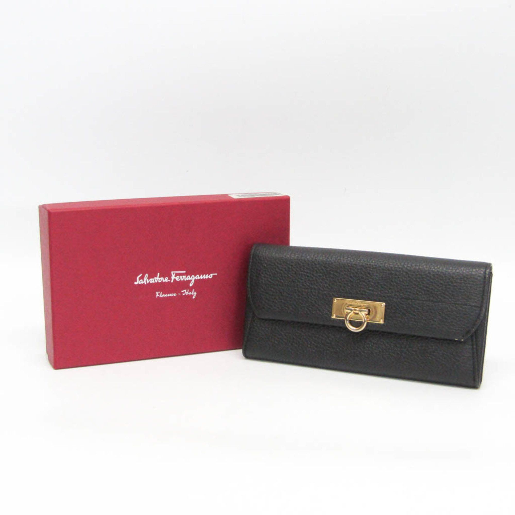 Salvatore Ferragamo Salvatore Ferragamo Gancini 22 C225 0604375 Women's Leather Long Wallet (bi-fold) Black Size ONE SIZE - 2 Thumbnail