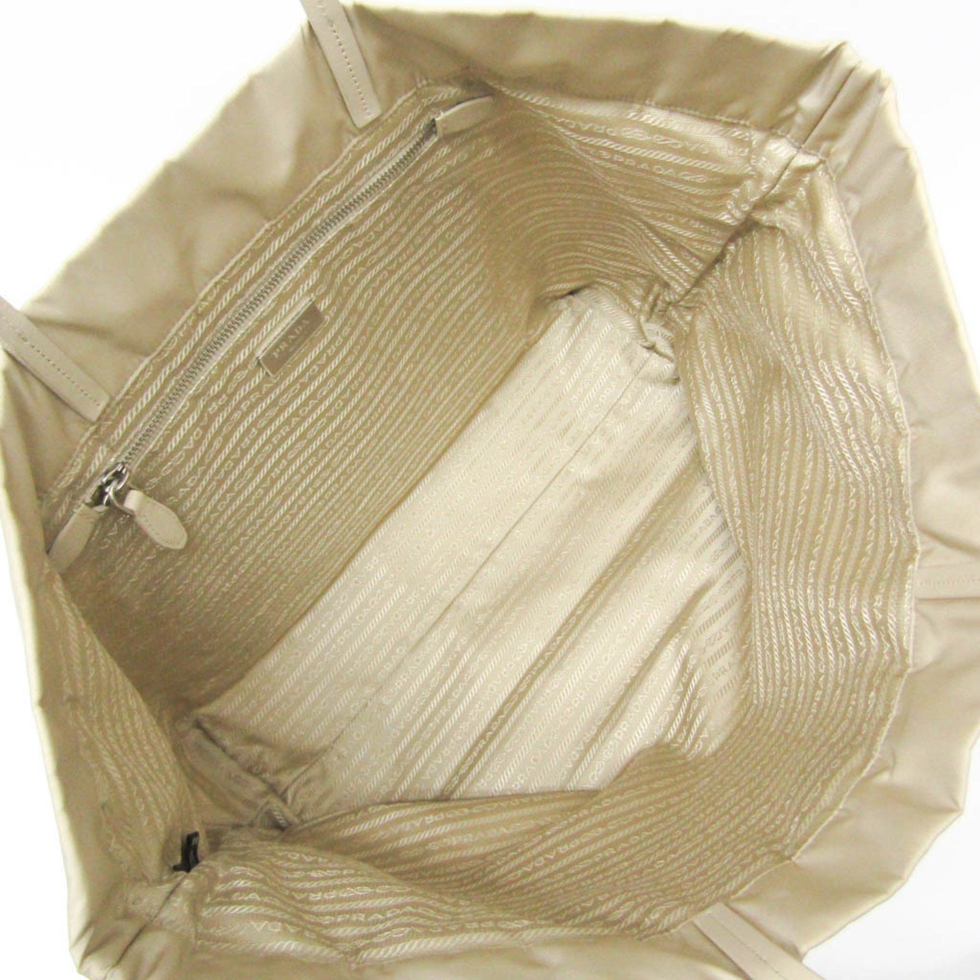 Prada Prada RE-NYLON Women's Nylon,Leather Tote Bag Beige Size ONE SIZE - 3 Thumbnail