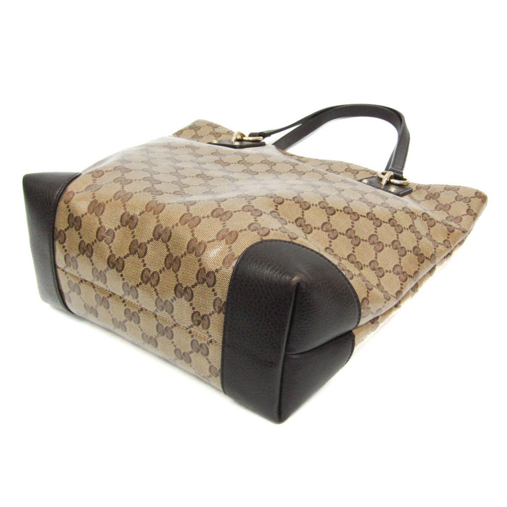 Gucci Gucci GG Crystal 353706 Women's PVC,Leather Tote Bag Beige,Dark Brown Size ONE SIZE - 3 Thumbnail