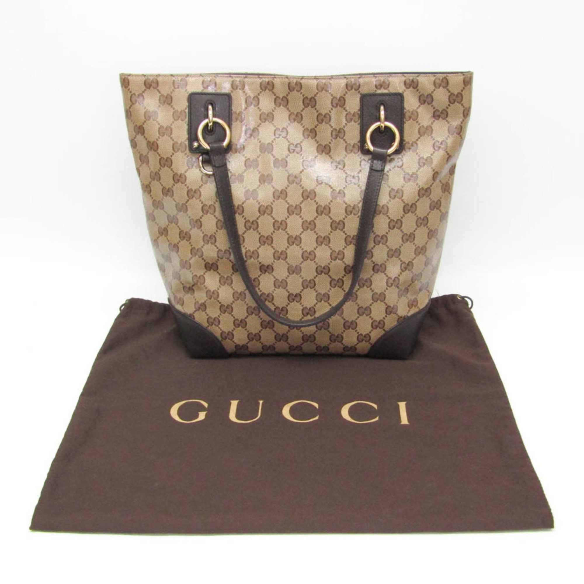 Gucci Gucci GG Crystal 353706 Women's PVC,Leather Tote Bag Beige,Dark Brown Size ONE SIZE - 2 Thumbnail