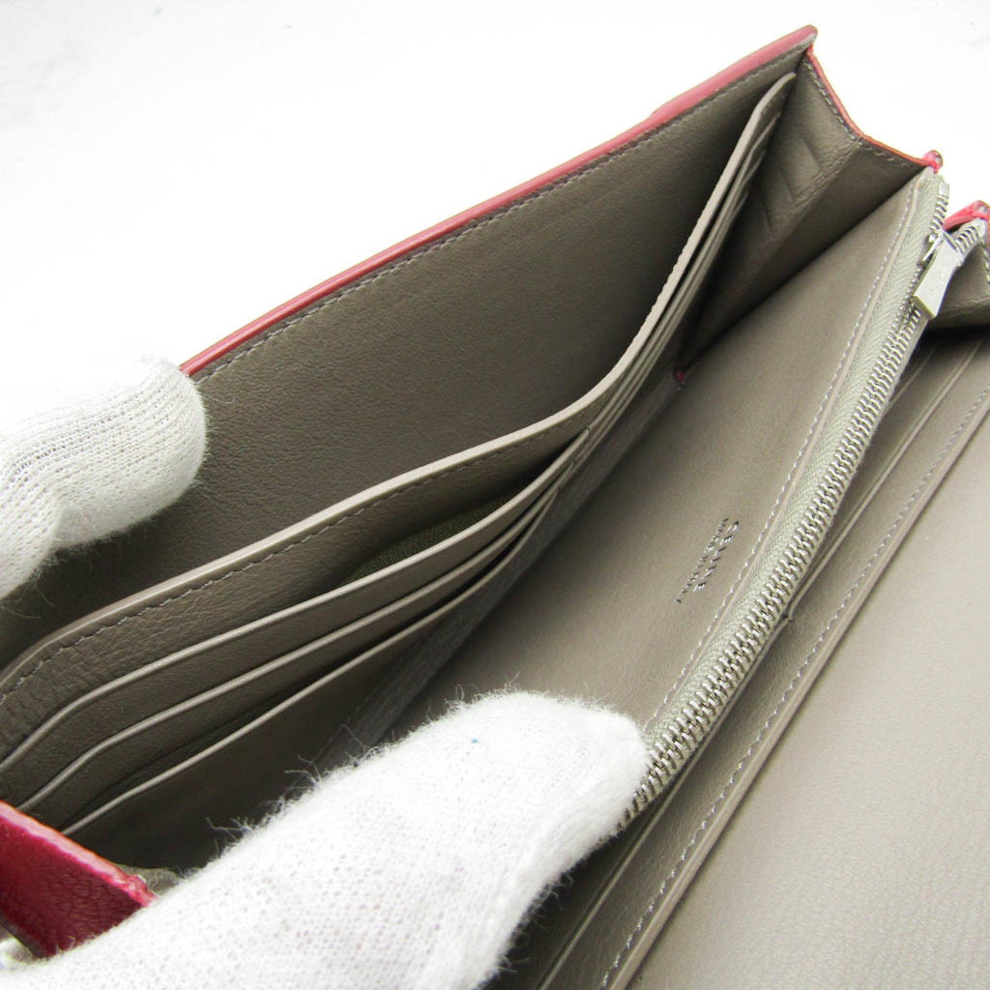 Celine Celine Bicolor Large Flap Multifunction Women's Calfskin Long Wallet (bi-fold) Gray,Pink Red Size ONE SIZE - 11 Thumbnail