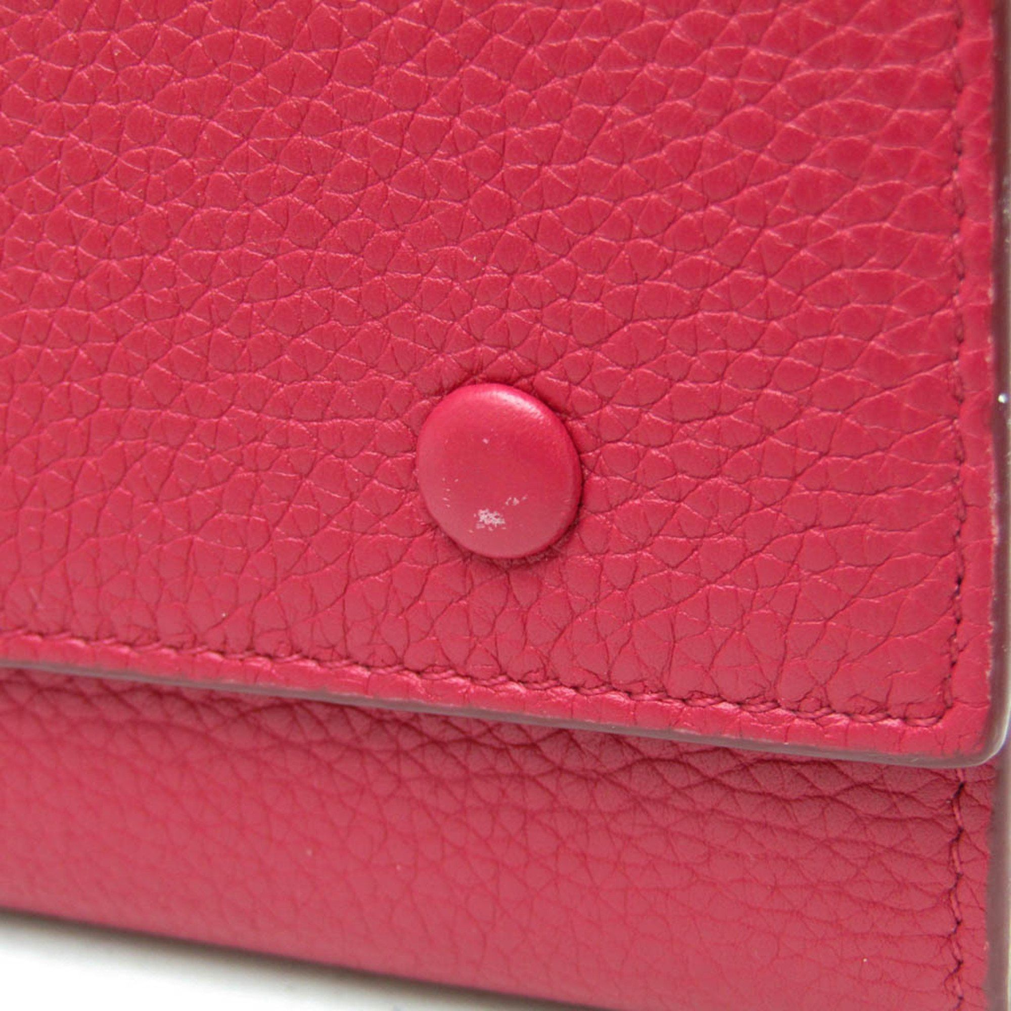 Celine Celine Bicolor Large Flap Multifunction Women's Calfskin Long Wallet (bi-fold) Gray,Pink Red Size ONE SIZE - 7 Thumbnail