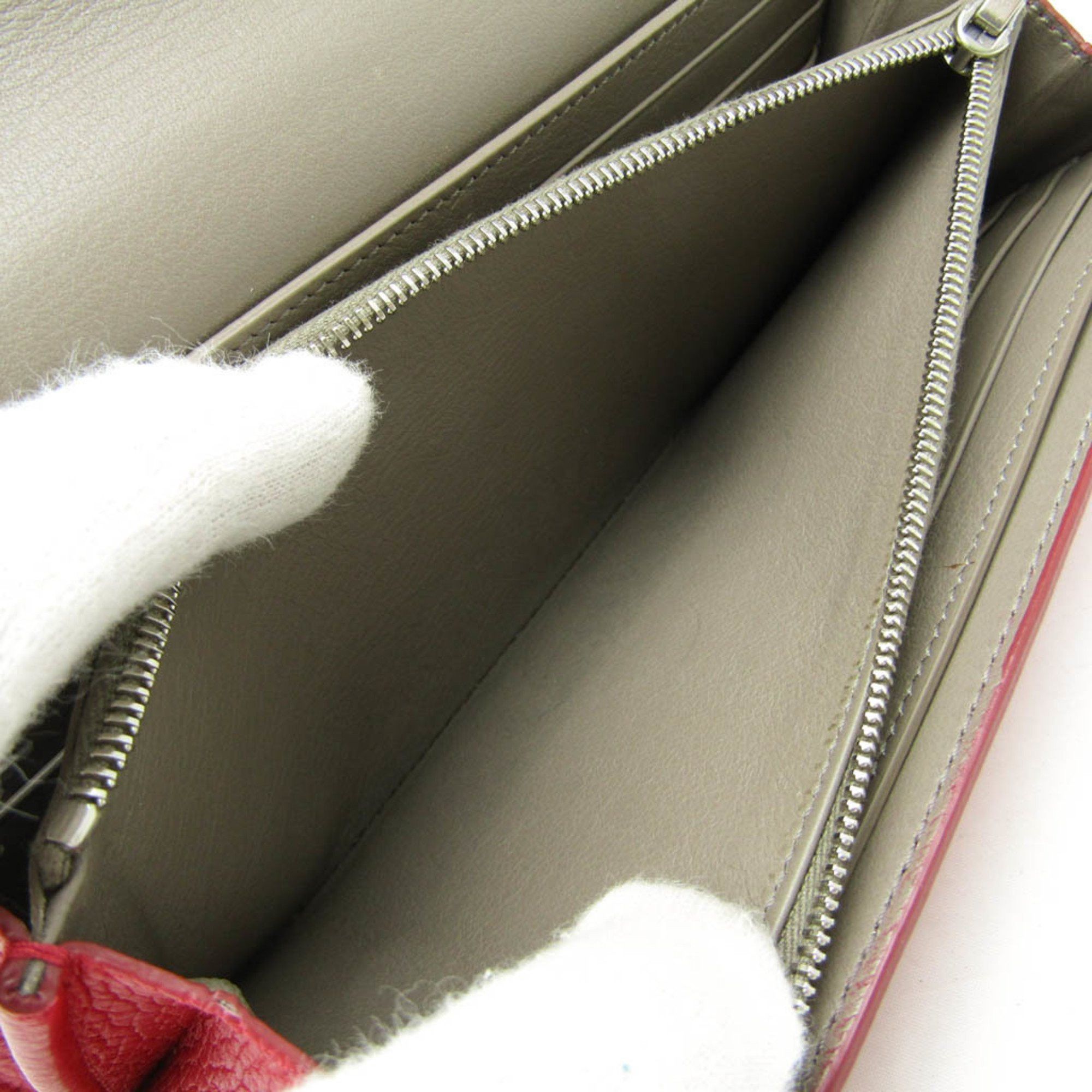 Celine Celine Bicolor Large Flap Multifunction Women's Calfskin Long Wallet (bi-fold) Gray,Pink Red Size ONE SIZE - 4 Thumbnail