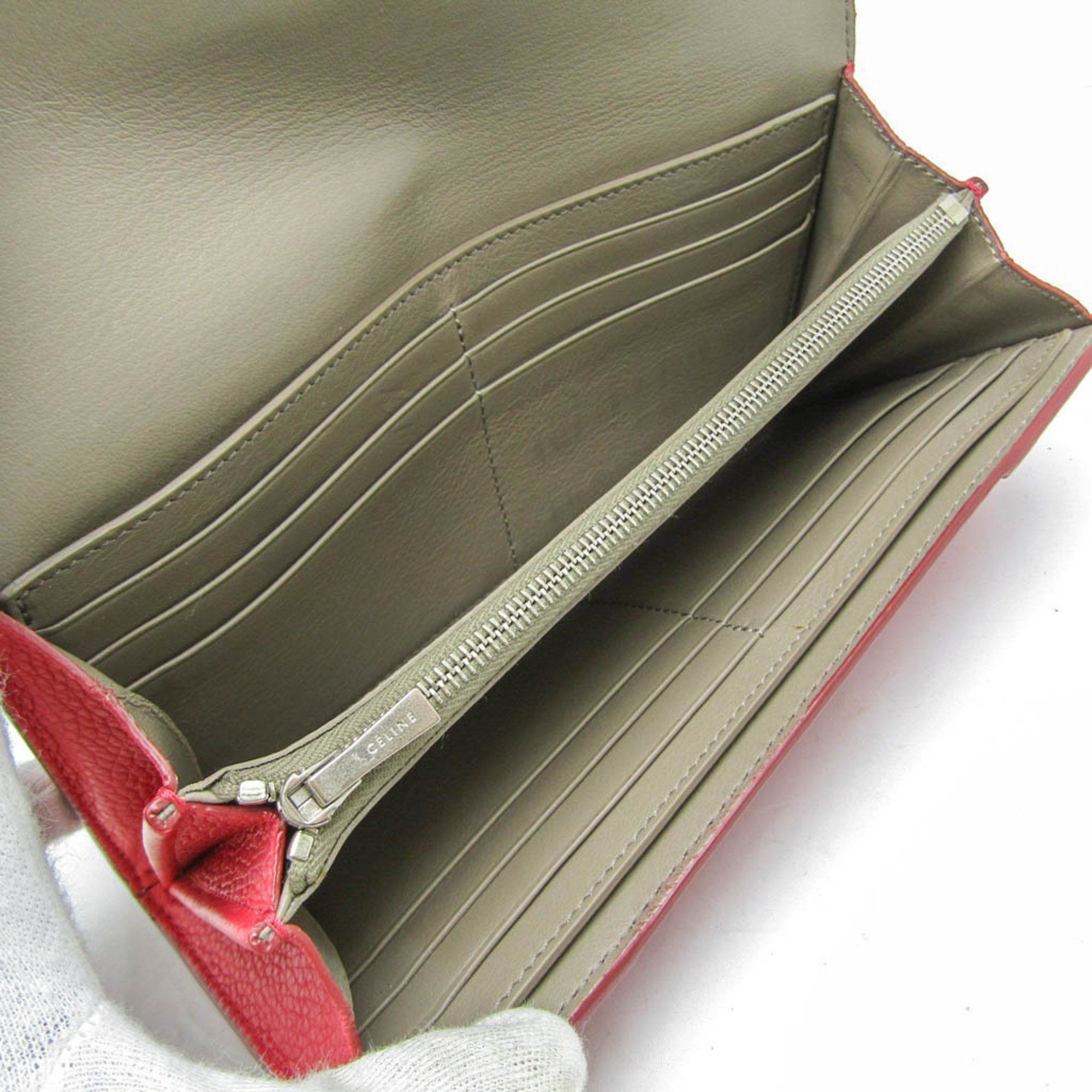 Celine Celine Bicolor Large Flap Multifunction Women's Calfskin Long Wallet (bi-fold) Gray,Pink Red Size ONE SIZE - 3 Thumbnail