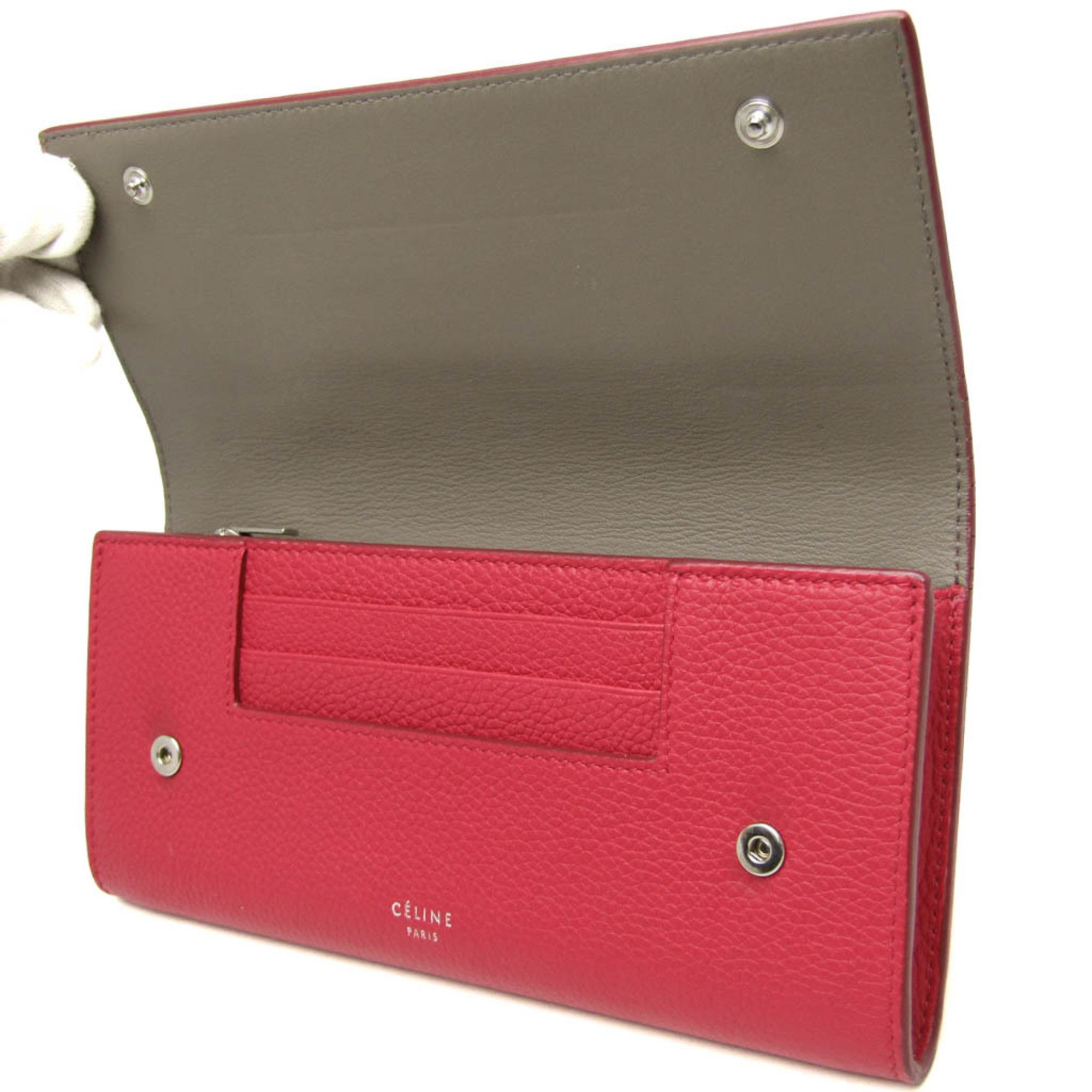 Celine Celine Bicolor Large Flap Multifunction Women's Calfskin Long Wallet (bi-fold) Gray,Pink Red Size ONE SIZE - 9 Thumbnail