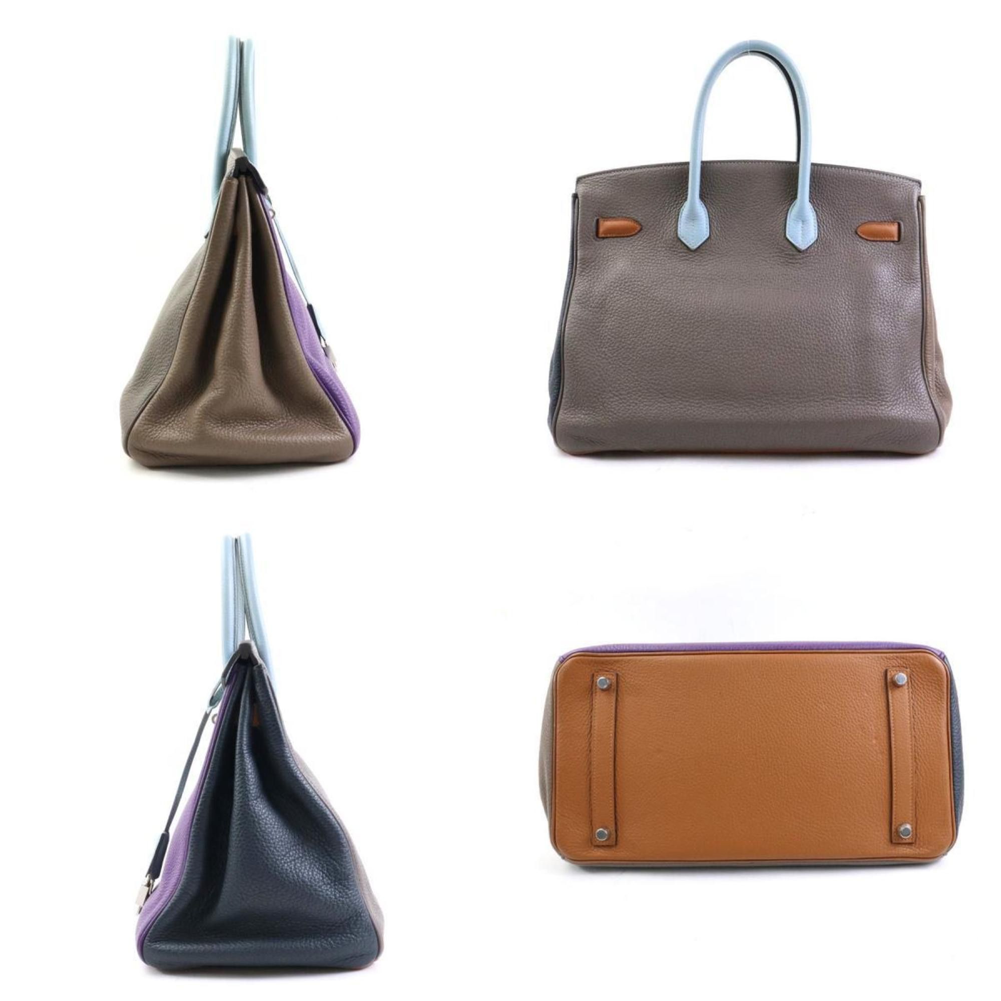 Hermes Hermes Handbag Birkin 35 Harlequin Taurillon Clemence Ultra Violet x Etain Blue Lantern Gold Etoupe Obscure Men's Women's 90046a Size ONE SIZE - 2 Thumbnail