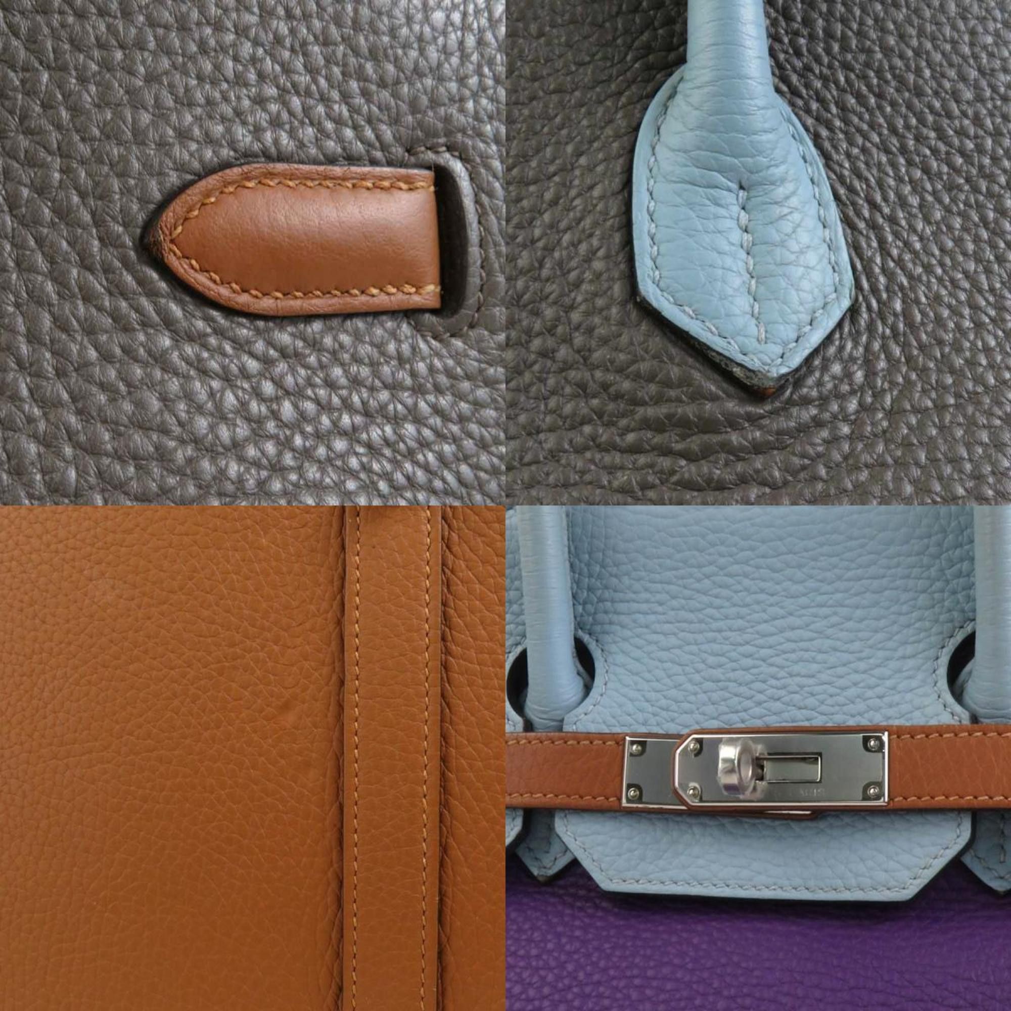 Hermes Hermes Handbag Birkin 35 Harlequin Taurillon Clemence Ultra Violet x Etain Blue Lantern Gold Etoupe Obscure Men's Women's 90046a Size ONE SIZE - 4 Thumbnail