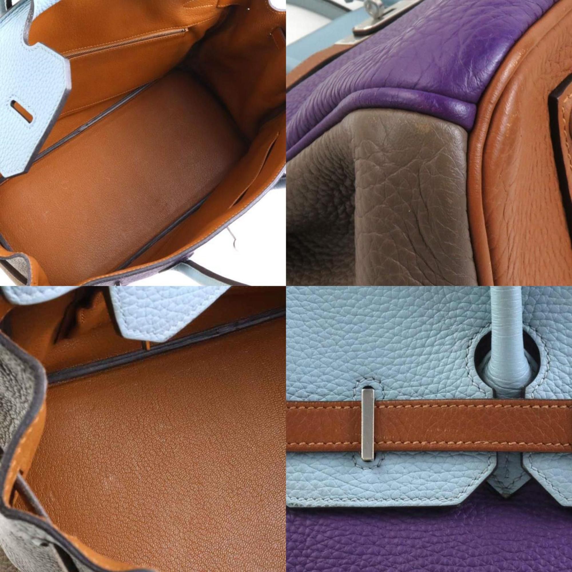 Hermes Hermes Handbag Birkin 35 Harlequin Taurillon Clemence Ultra Violet x Etain Blue Lantern Gold Etoupe Obscure Men's Women's 90046a Size ONE SIZE - 3 Thumbnail