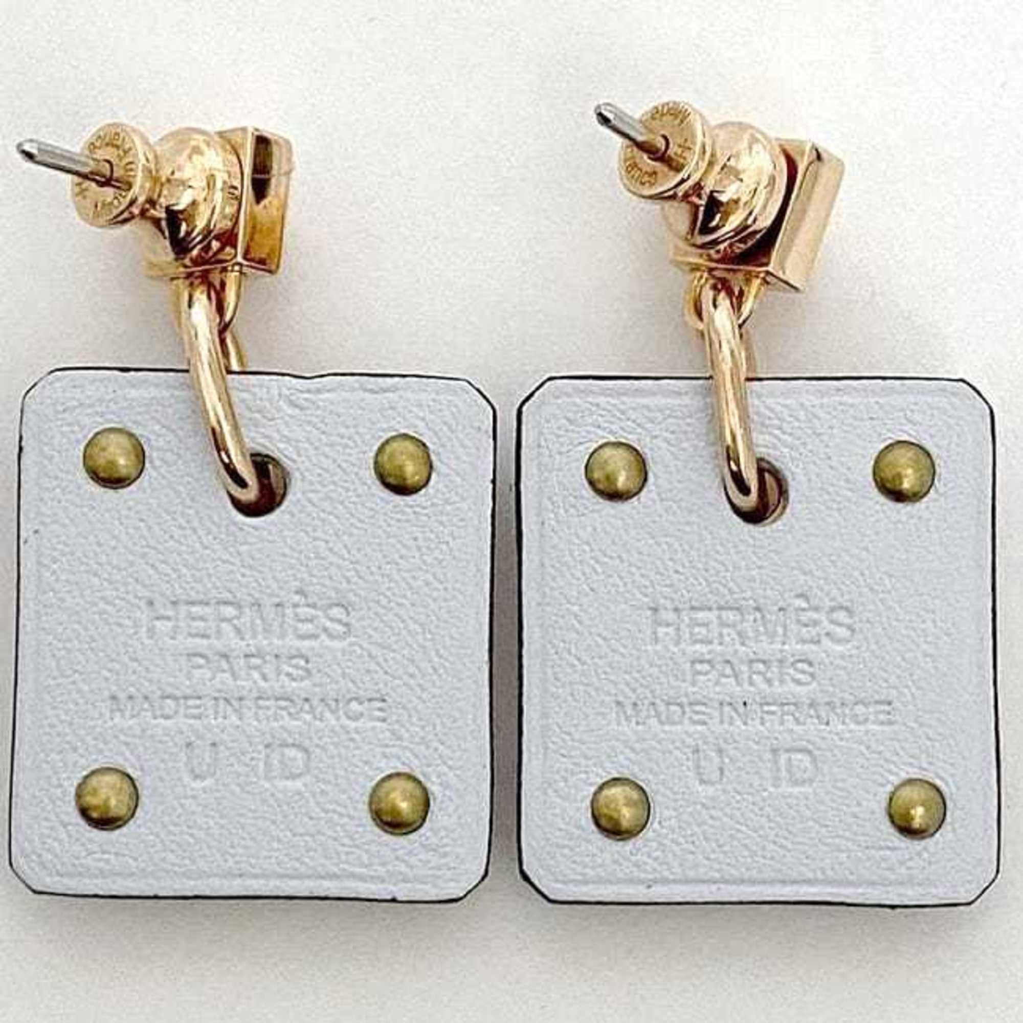 Hermes Hermes earrings As Doucour f-22435 Pink gold Light blue Ace of Hearts Heart GP Leather Swift leather U stamp HERMES Gold Swing Genuine Size ONE SIZE - 3 Thumbnail