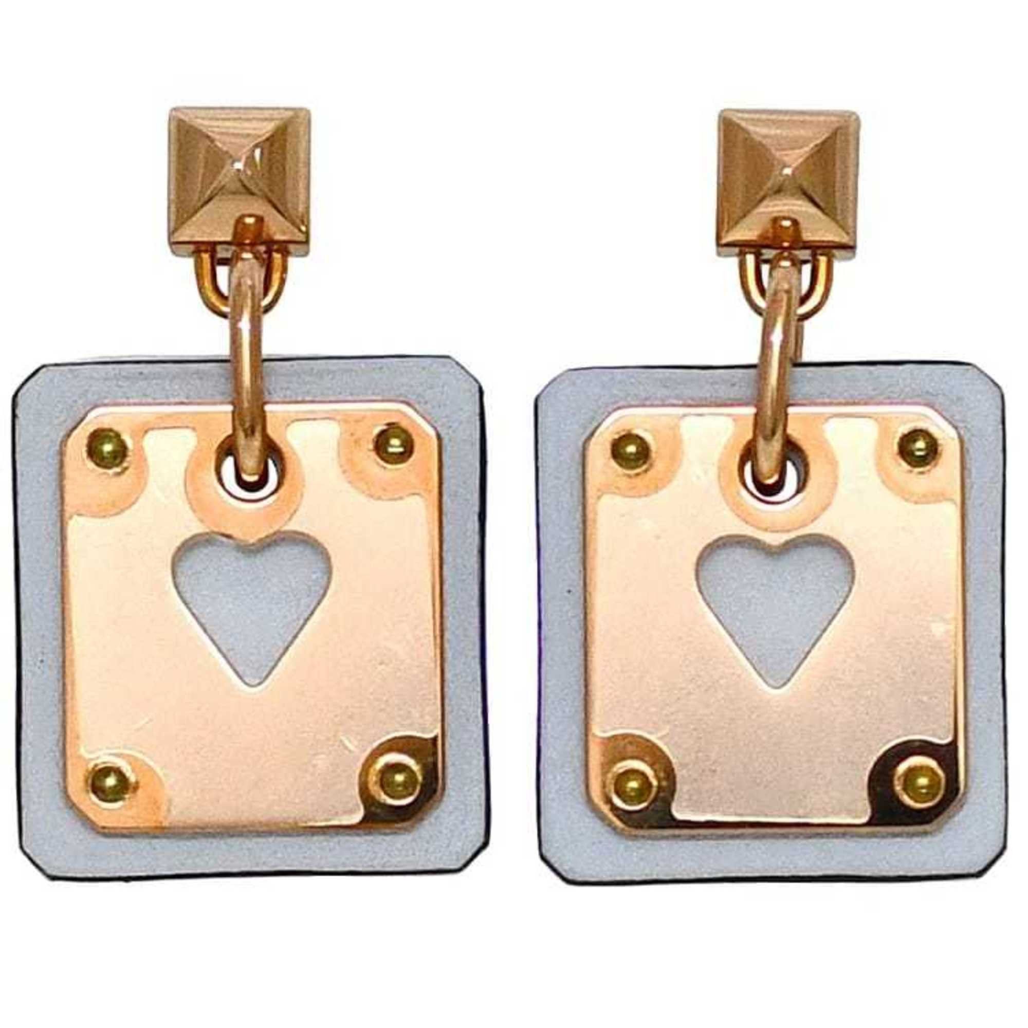 Hermes Hermes earrings As Doucour f-22435 Pink gold Light blue Ace of Hearts Heart GP Leather Swift leather U stamp HERMES Gold Swing Genuine Size ONE SIZE - 2 Thumbnail