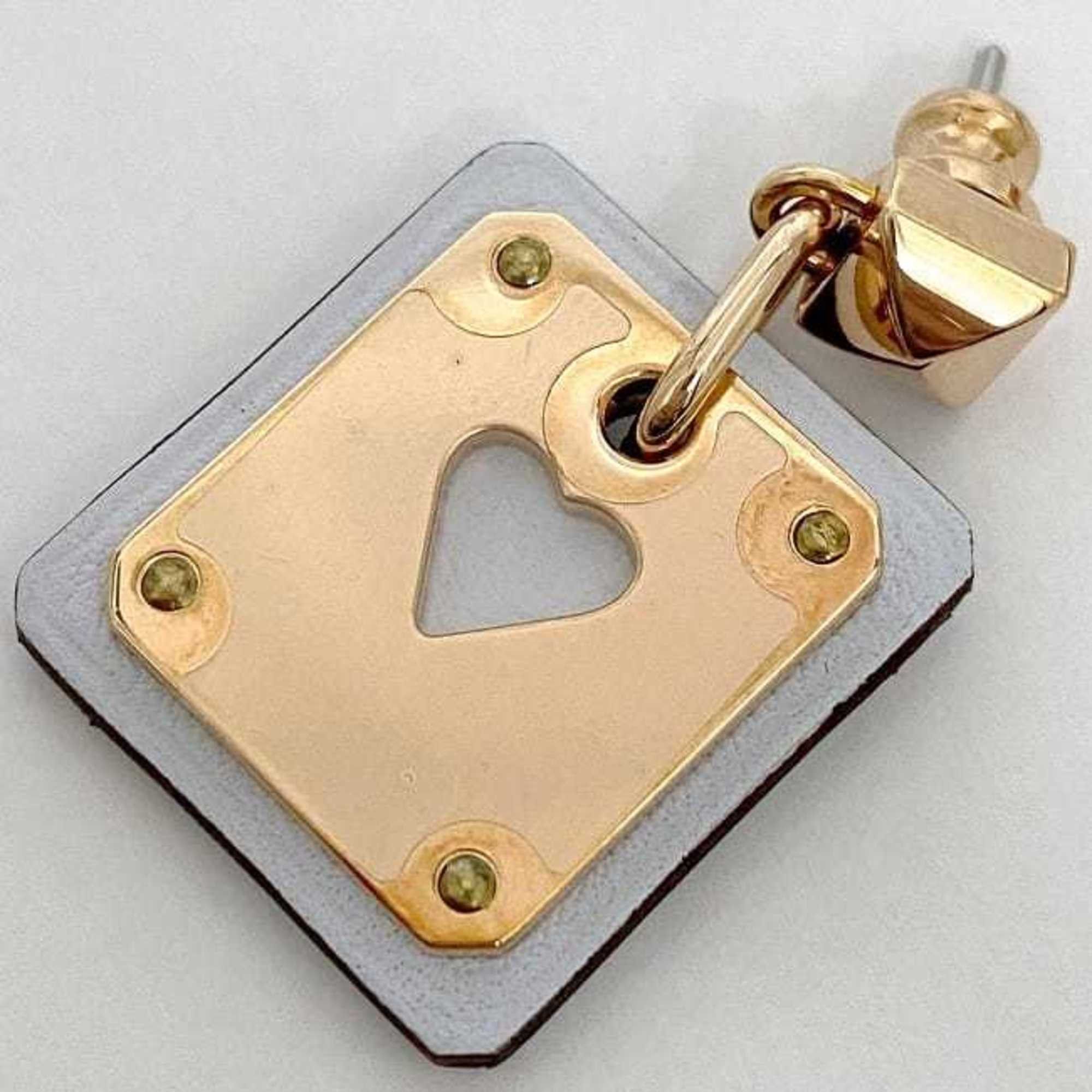 Hermes Hermes earrings As Doucour f-22435 Pink gold Light blue Ace of Hearts Heart GP Leather Swift leather U stamp HERMES Gold Swing Genuine Size ONE SIZE - 6 Thumbnail