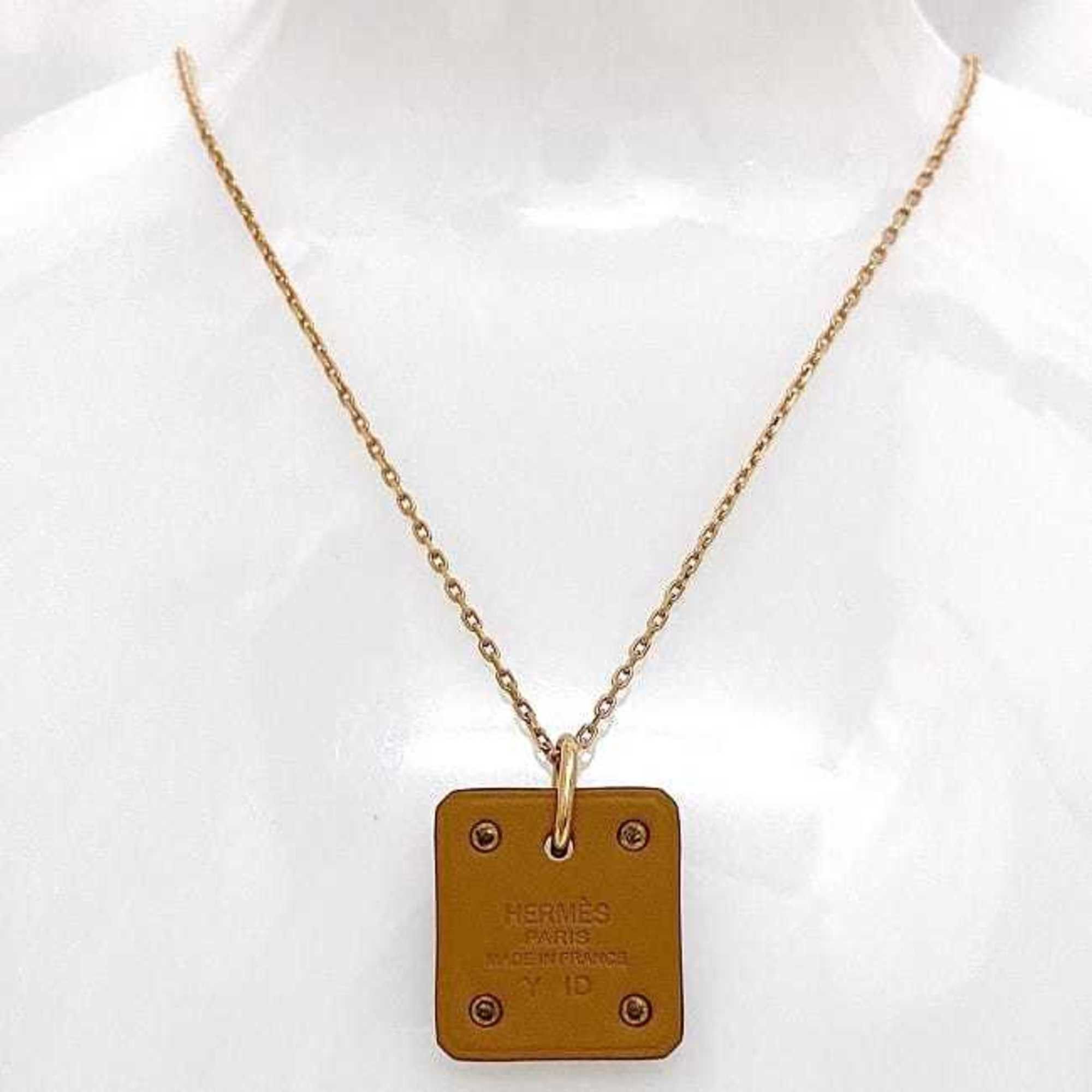 Hermes Hermes Necklace As Doucour PM f-22434 Pink Gold Brown Ace of Hearts Heart GP Leather Swift Y Stamp HERMES Pendant Square PG Size ONE SIZE - 3 Thumbnail