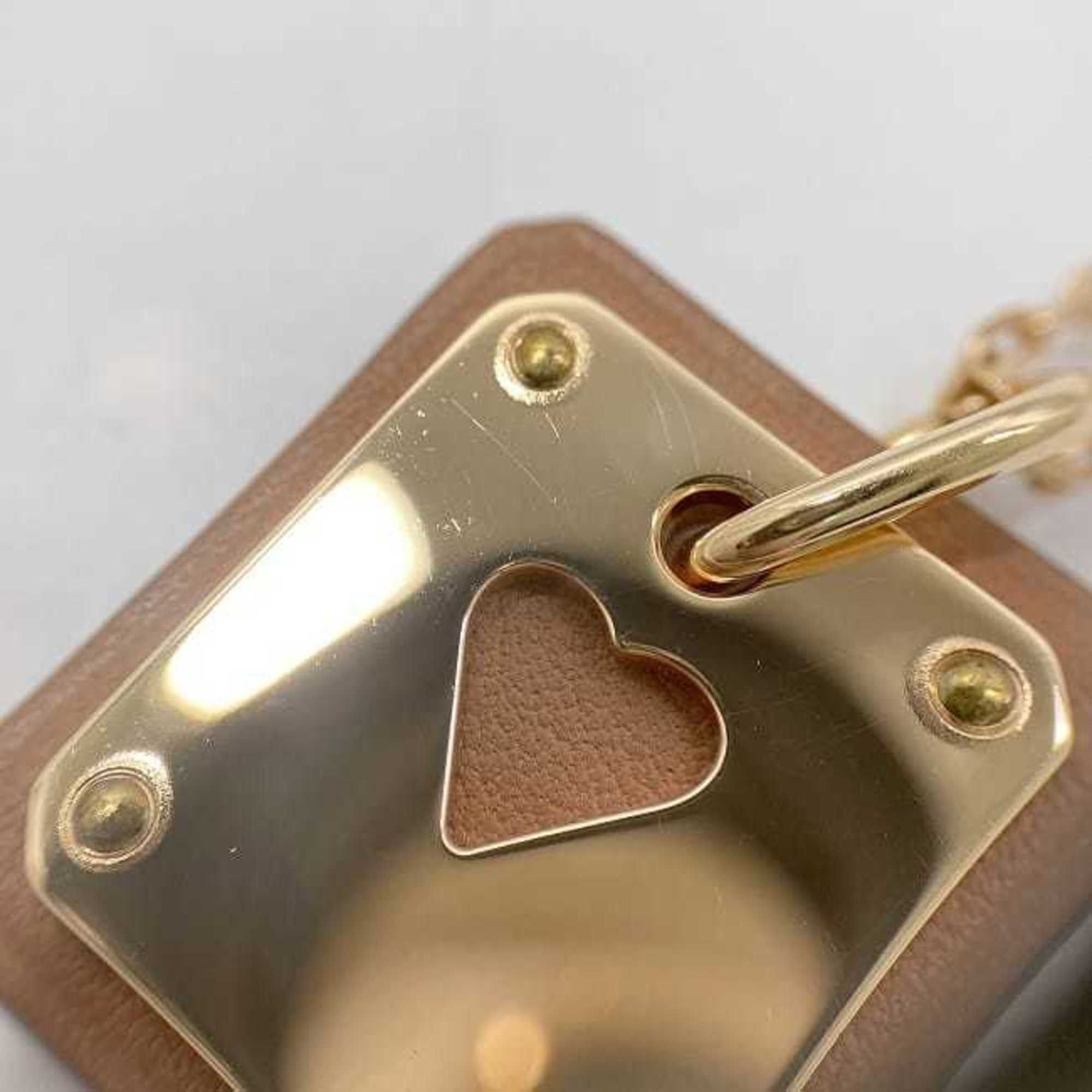 Hermes Hermes Necklace As Doucour PM f-22434 Pink Gold Brown Ace of Hearts Heart GP Leather Swift Y Stamp HERMES Pendant Square PG Size ONE SIZE - 5 Thumbnail