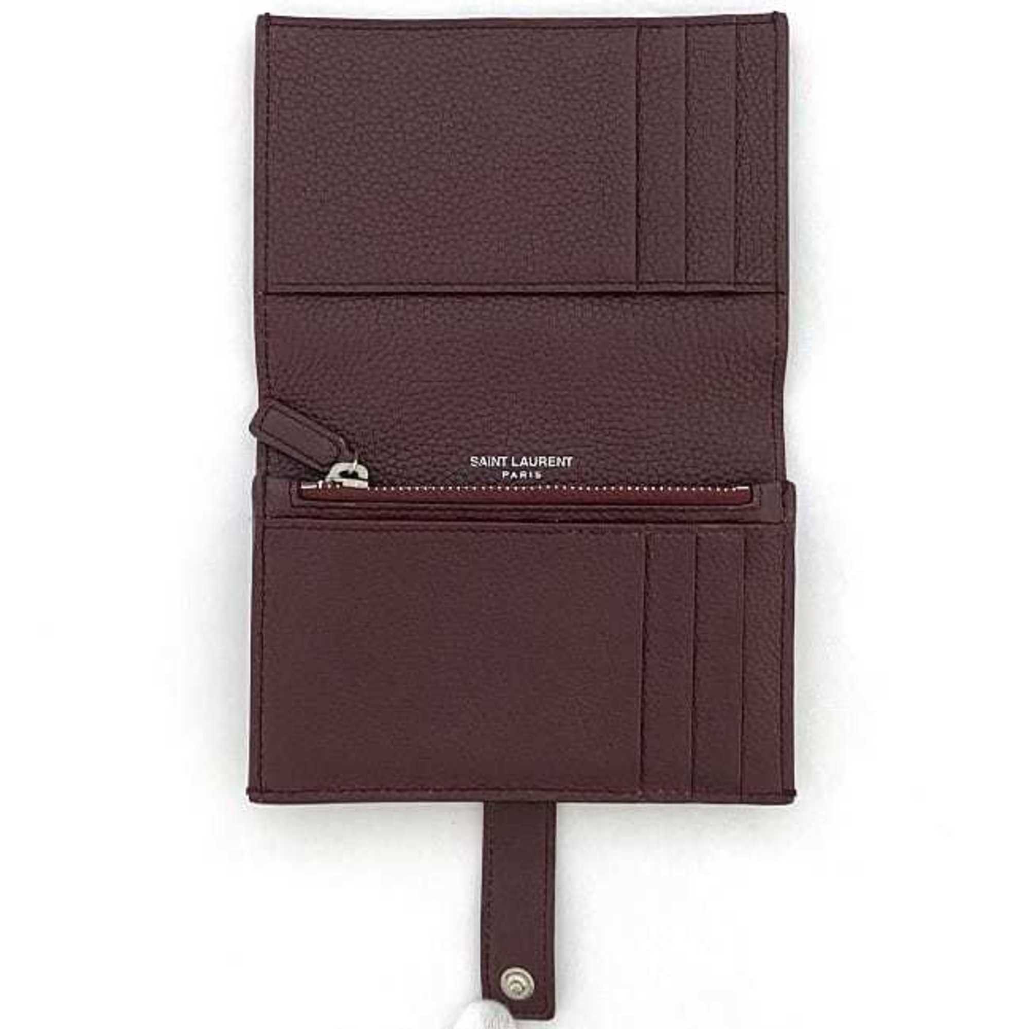 Saint Laurent Paris Saint Laurent Bi-fold Wallet ec-22351 Bordeaux 505011 Leather 0618 SAINT LAURENT PARIS YSL Grained Compact Mini Wine Red Women's Men's Unisex Size ONE SIZE - 6 Thumbnail