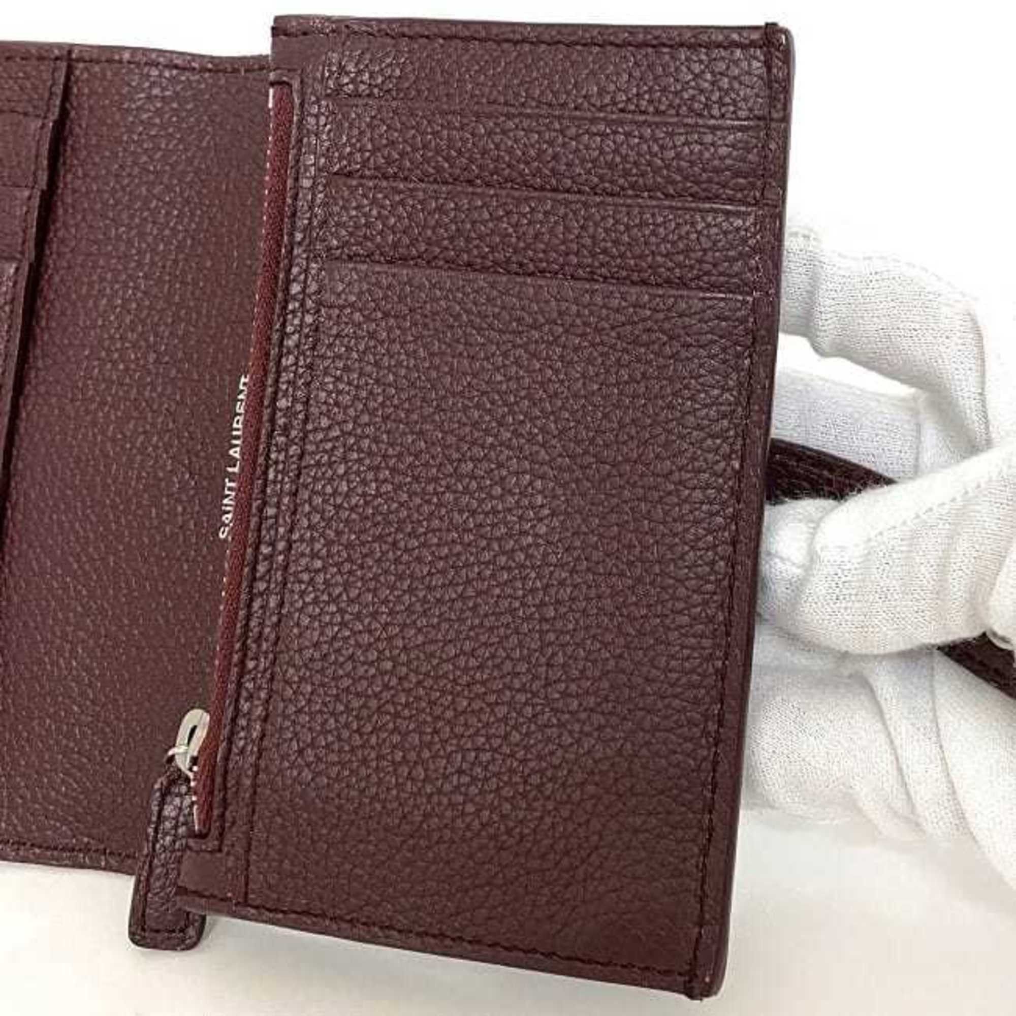 Saint Laurent Paris Saint Laurent Bi-fold Wallet ec-22351 Bordeaux 505011 Leather 0618 SAINT LAURENT PARIS YSL Grained Compact Mini Wine Red Women's Men's Unisex Size ONE SIZE - 8 Thumbnail