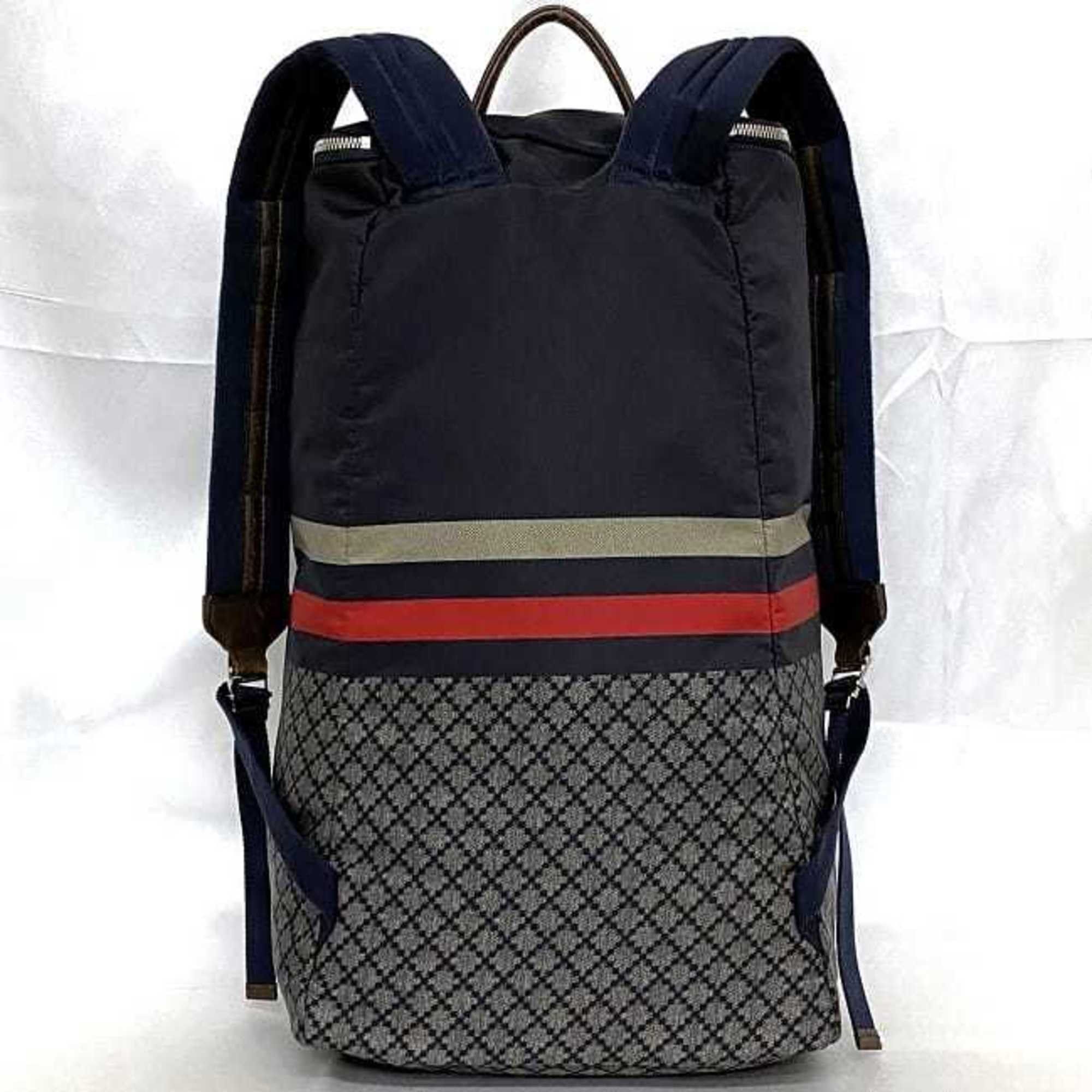 Gucci Backpack ec-22563 Navy Grey Diamante 268111 Nylon Leather 493075 GUCCI Women's Men's Unisex