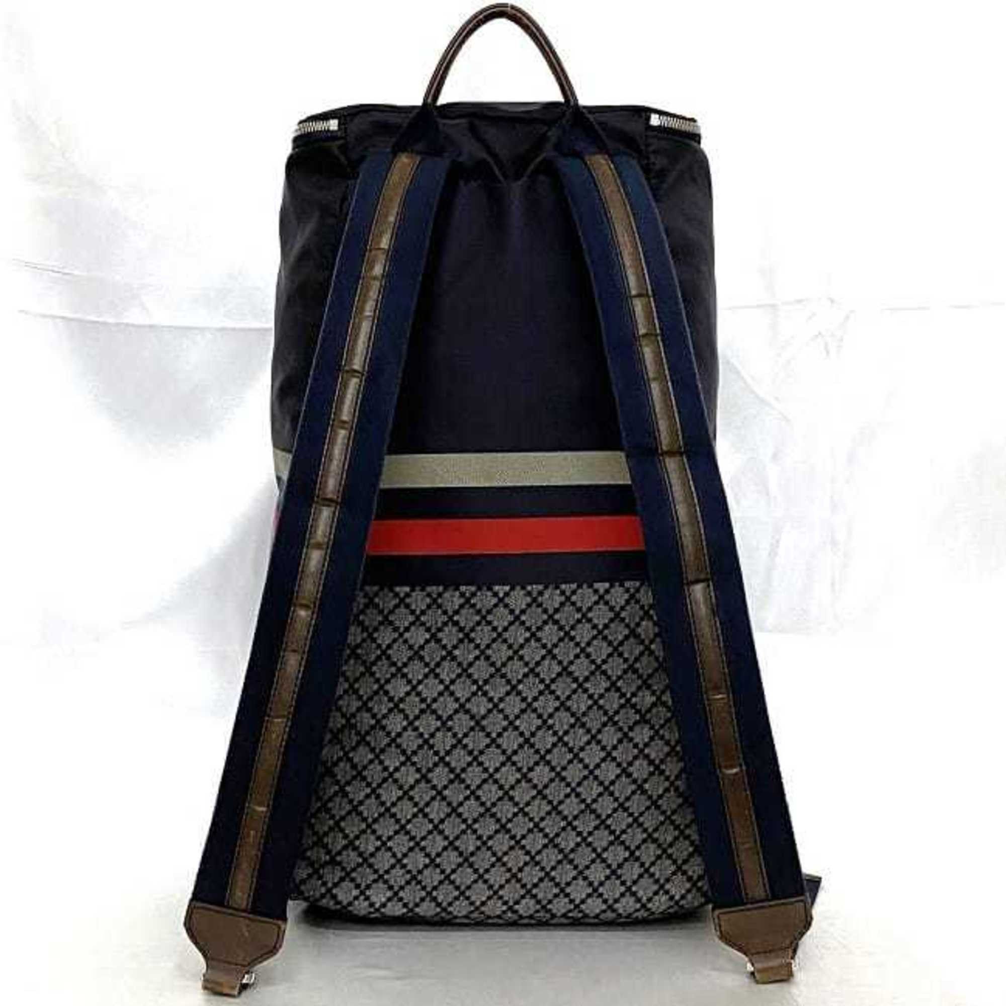 Gucci Backpack ec-22563 Navy Grey Diamante 268111 Nylon Leather 493075 GUCCI Women's Men's Unisex