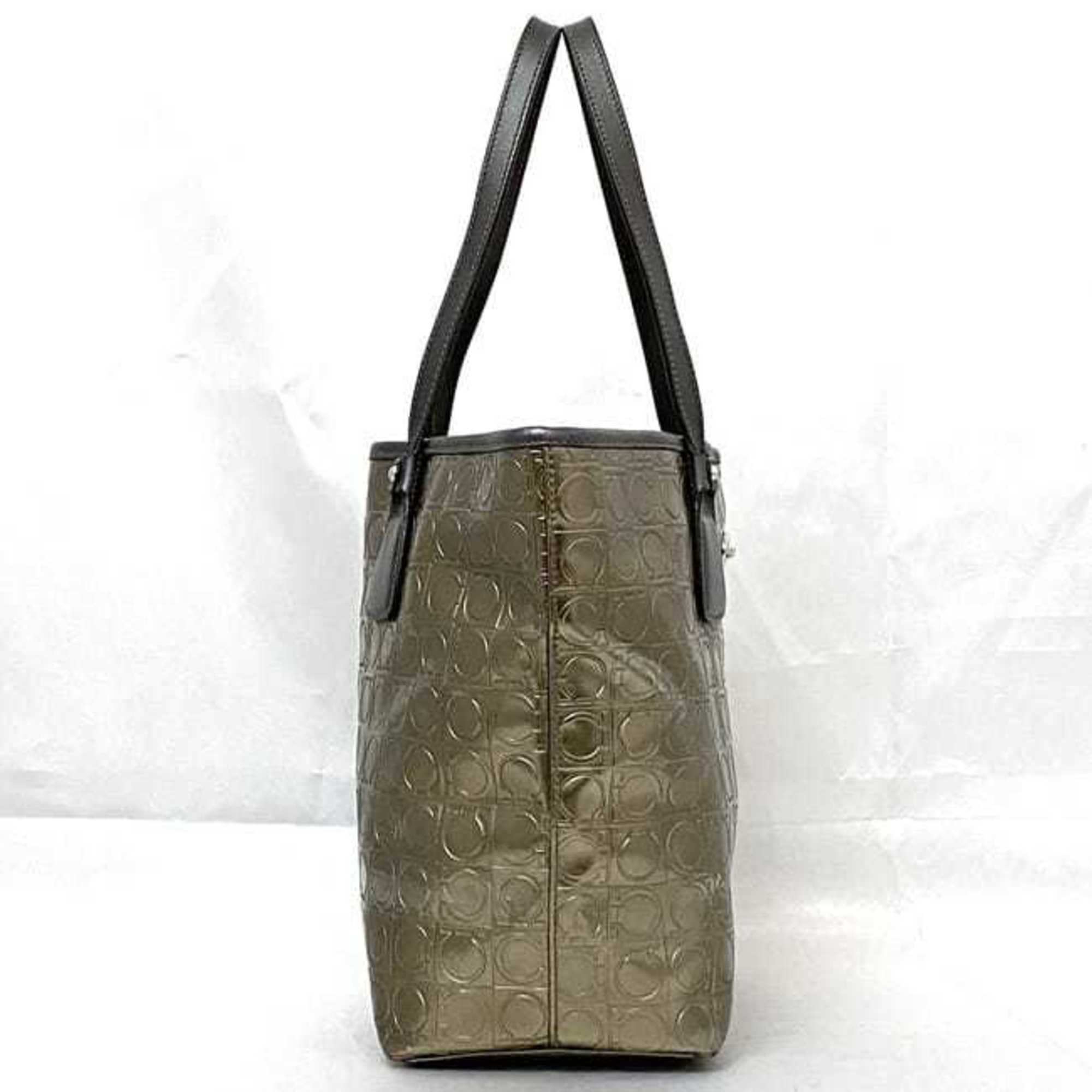 Salvatore Ferragamo Salvatore Ferragamo Tote Bag ec-22335 Gold Grey Gancini PVC Leather FJ-21 B476 Size ONE SIZE - 3 Thumbnail