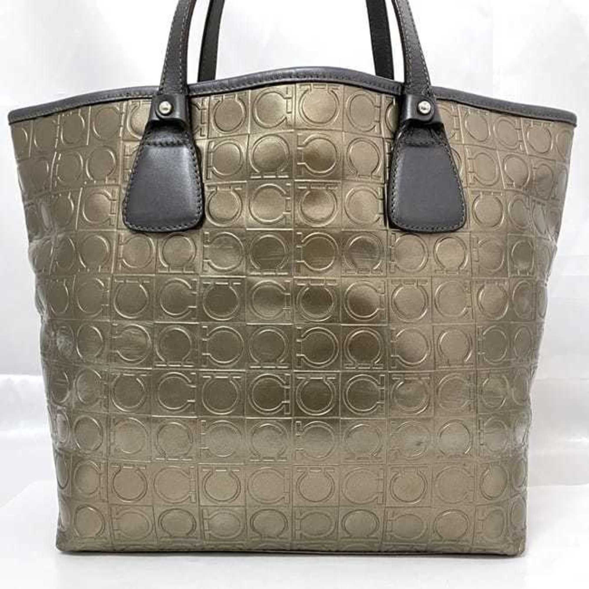 Salvatore Ferragamo Salvatore Ferragamo Tote Bag ec-22335 Gold Grey Gancini PVC Leather FJ-21 B476 Size ONE SIZE - 6 Thumbnail