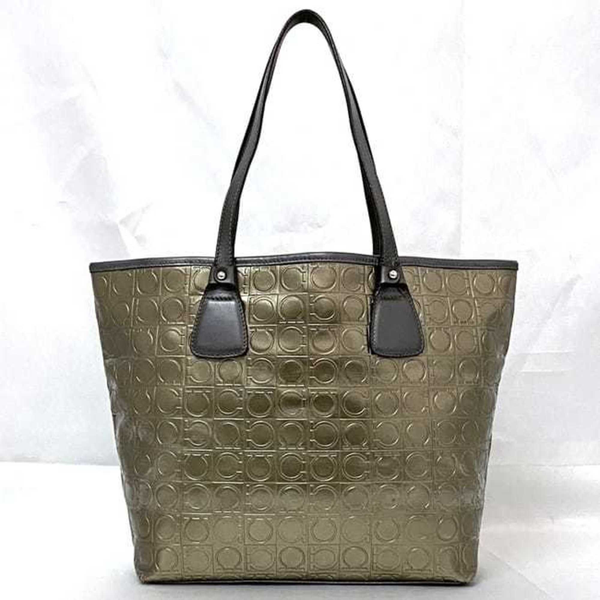 Salvatore Ferragamo Salvatore Ferragamo Tote Bag ec-22335 Gold Grey Gancini PVC Leather FJ-21 B476 Size ONE SIZE - 4 Thumbnail